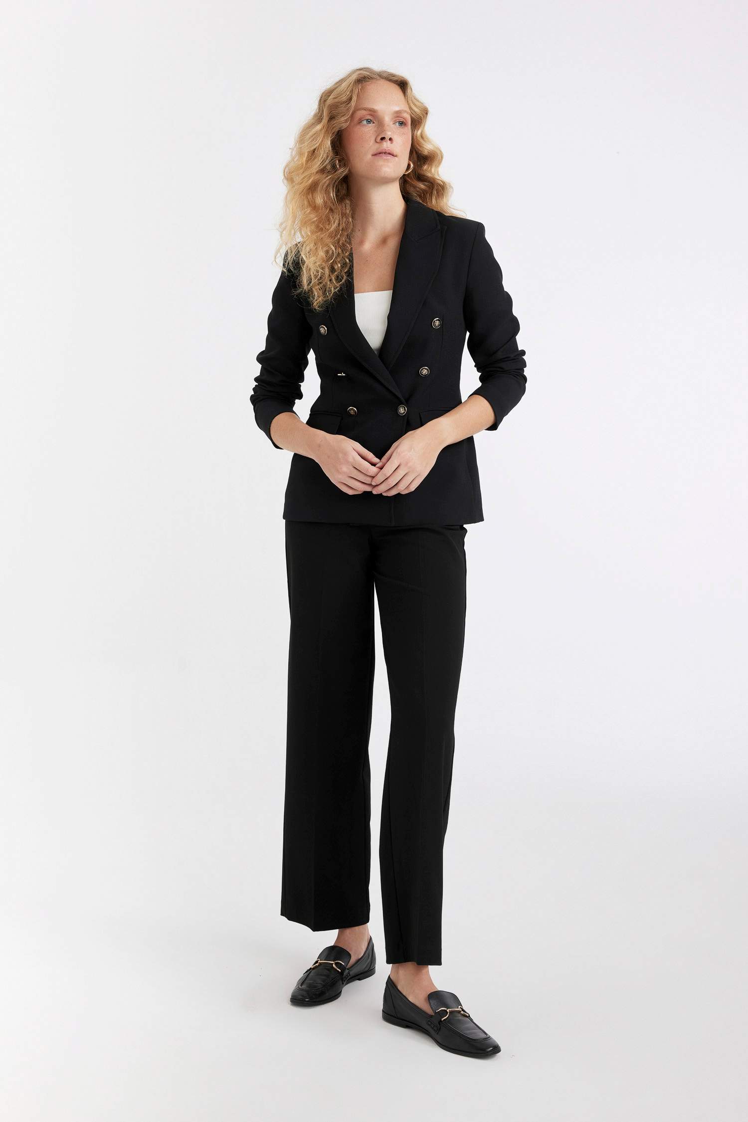 Oversize Geniş Kalıp Gömlek Yaka Düğmeli Basic Düz Blazer Ceket