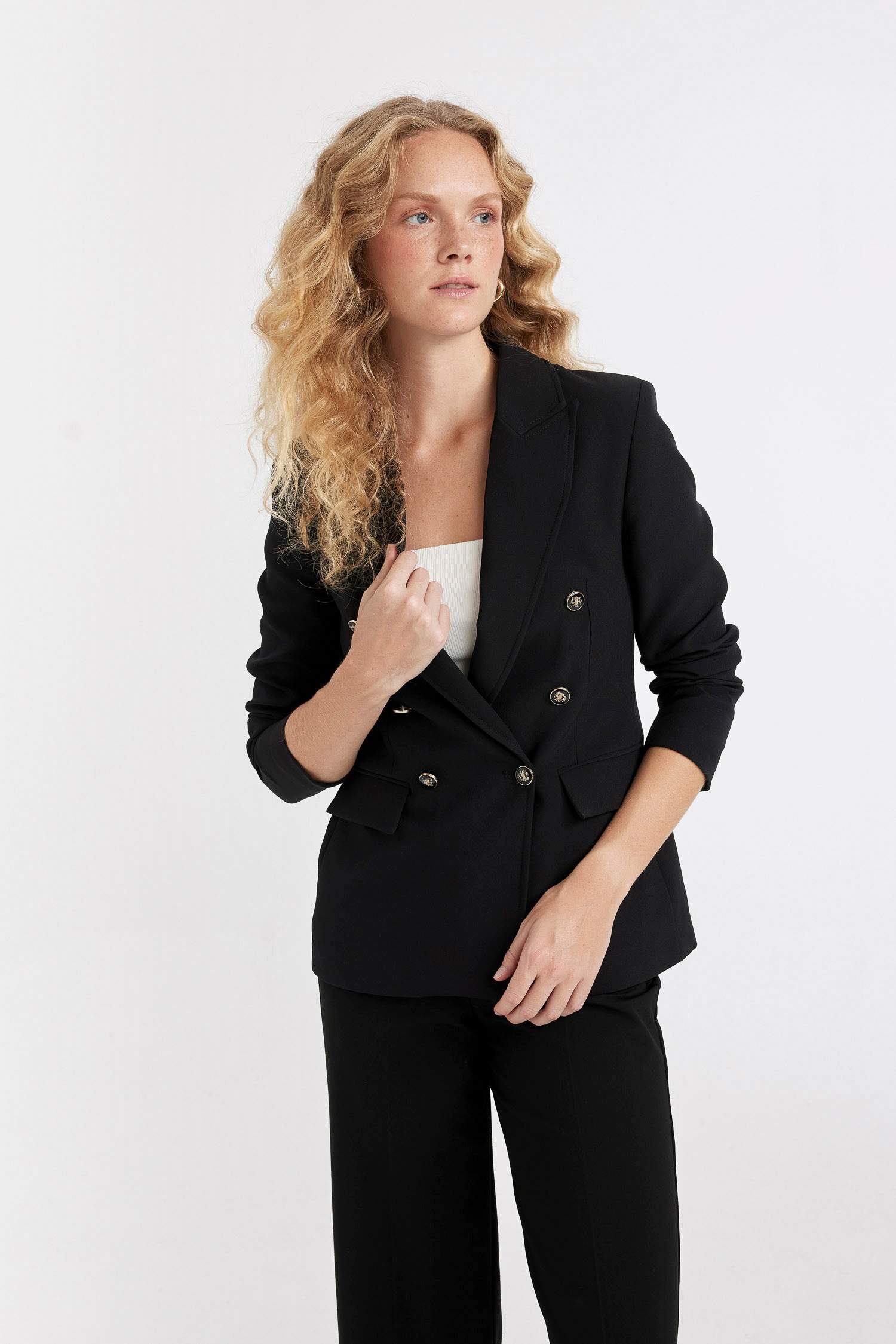 Oversize Geniş Kalıp Gömlek Yaka Düğmeli Basic Düz Blazer Ceket