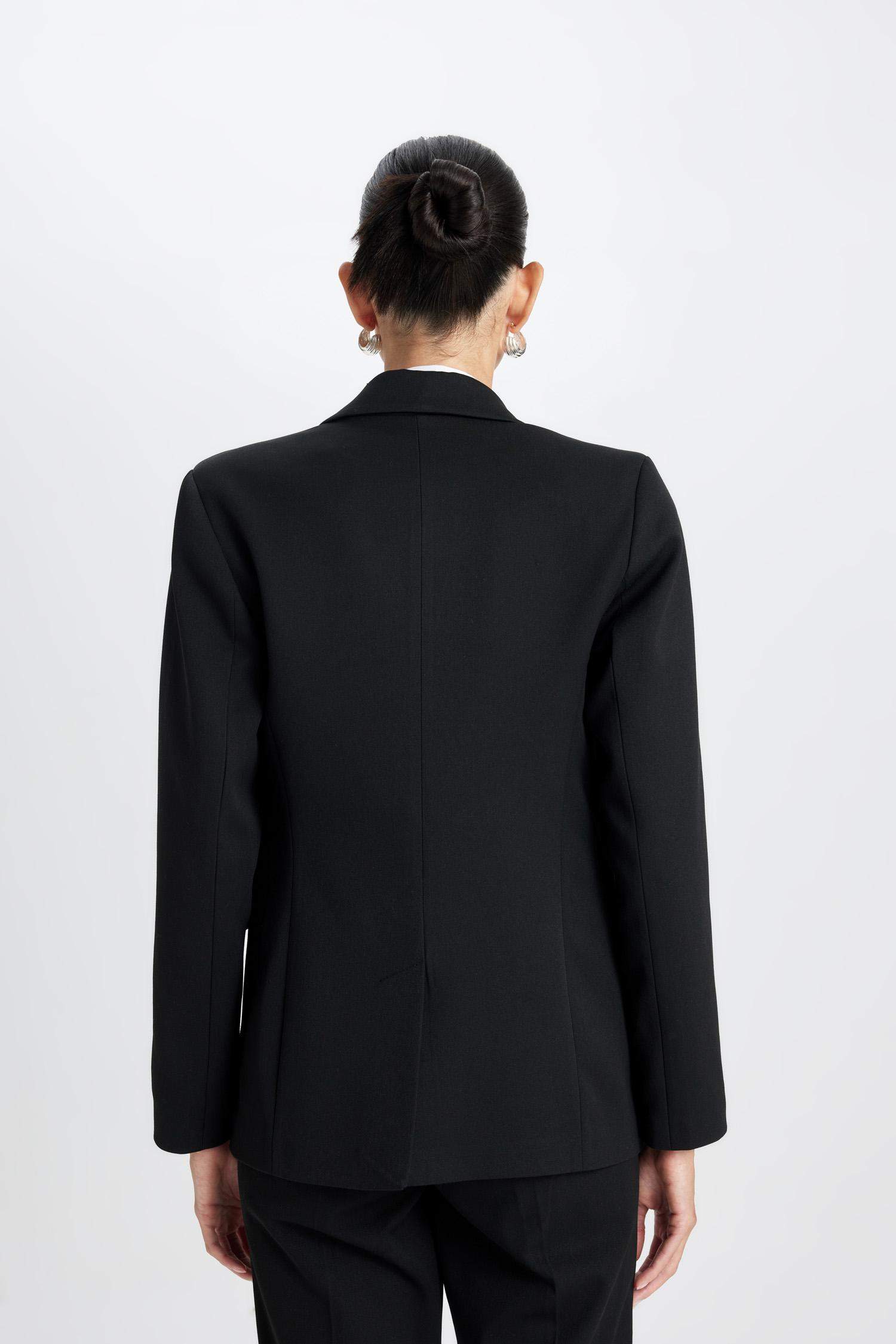 Fitted Ceket Yaka Düğmeli Basic Düz Blazer Ceket