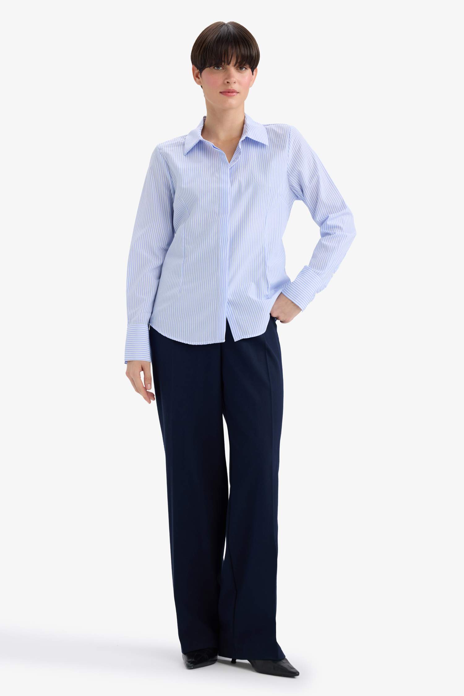 Fitted Poplin Long Sleeve Striped Shirt