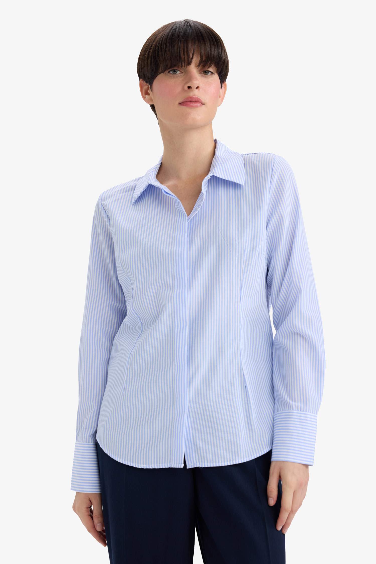 Fitted Poplin Long Sleeve Striped Shirt
