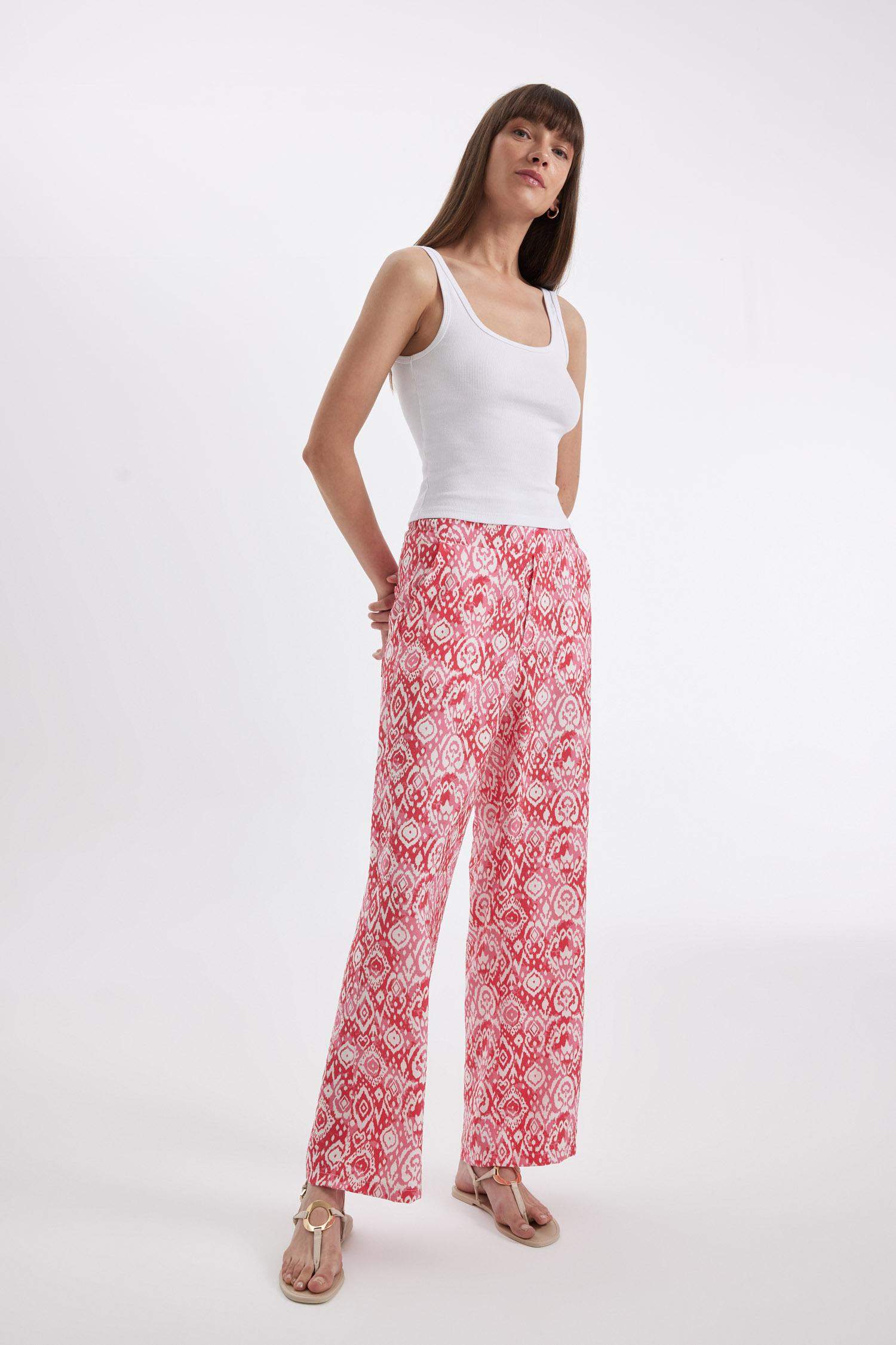 Pantalon large taille haute imprimé avec poches Coupe droite