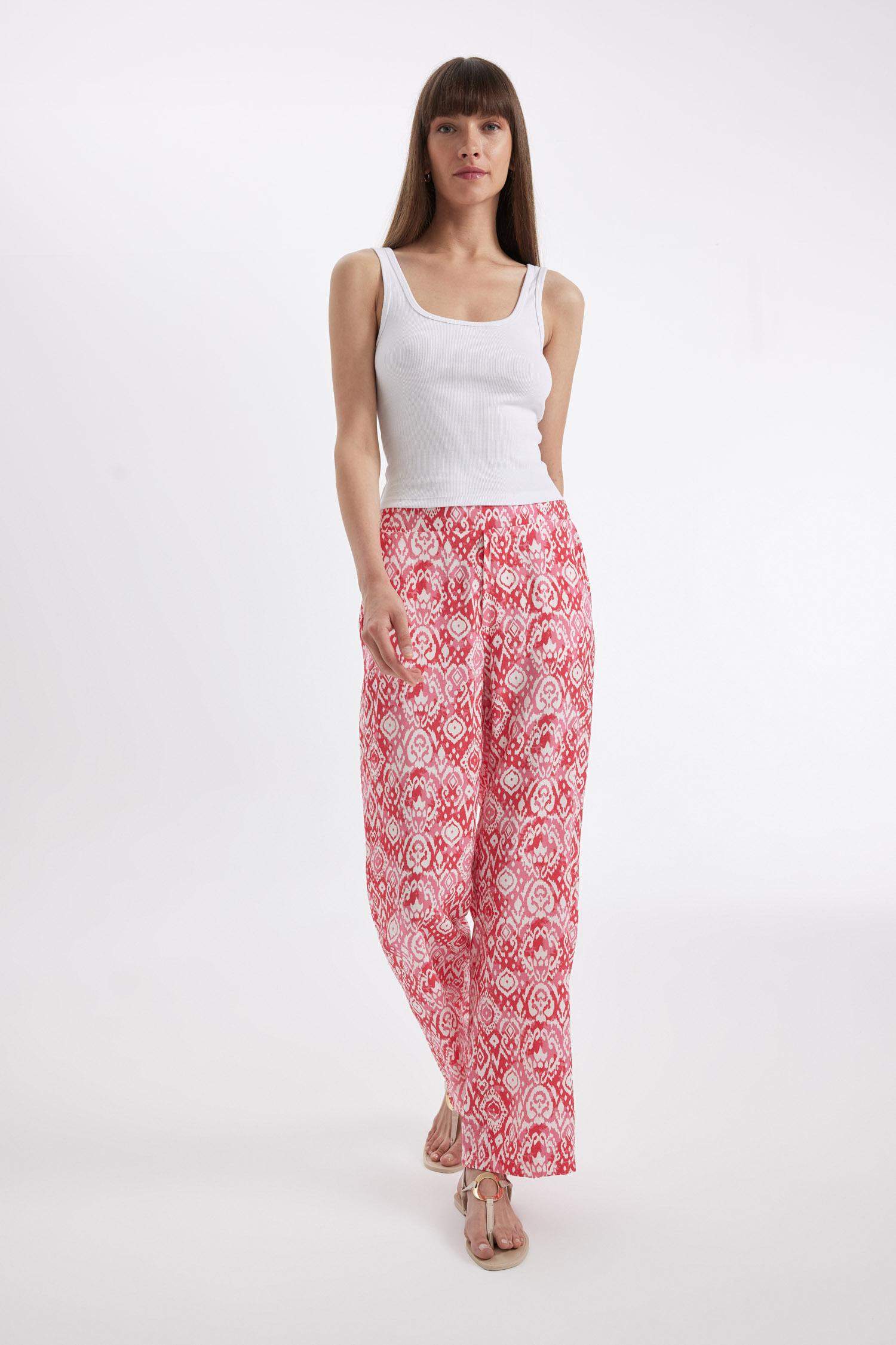 Pantalon large taille haute imprimé avec poches Coupe droite