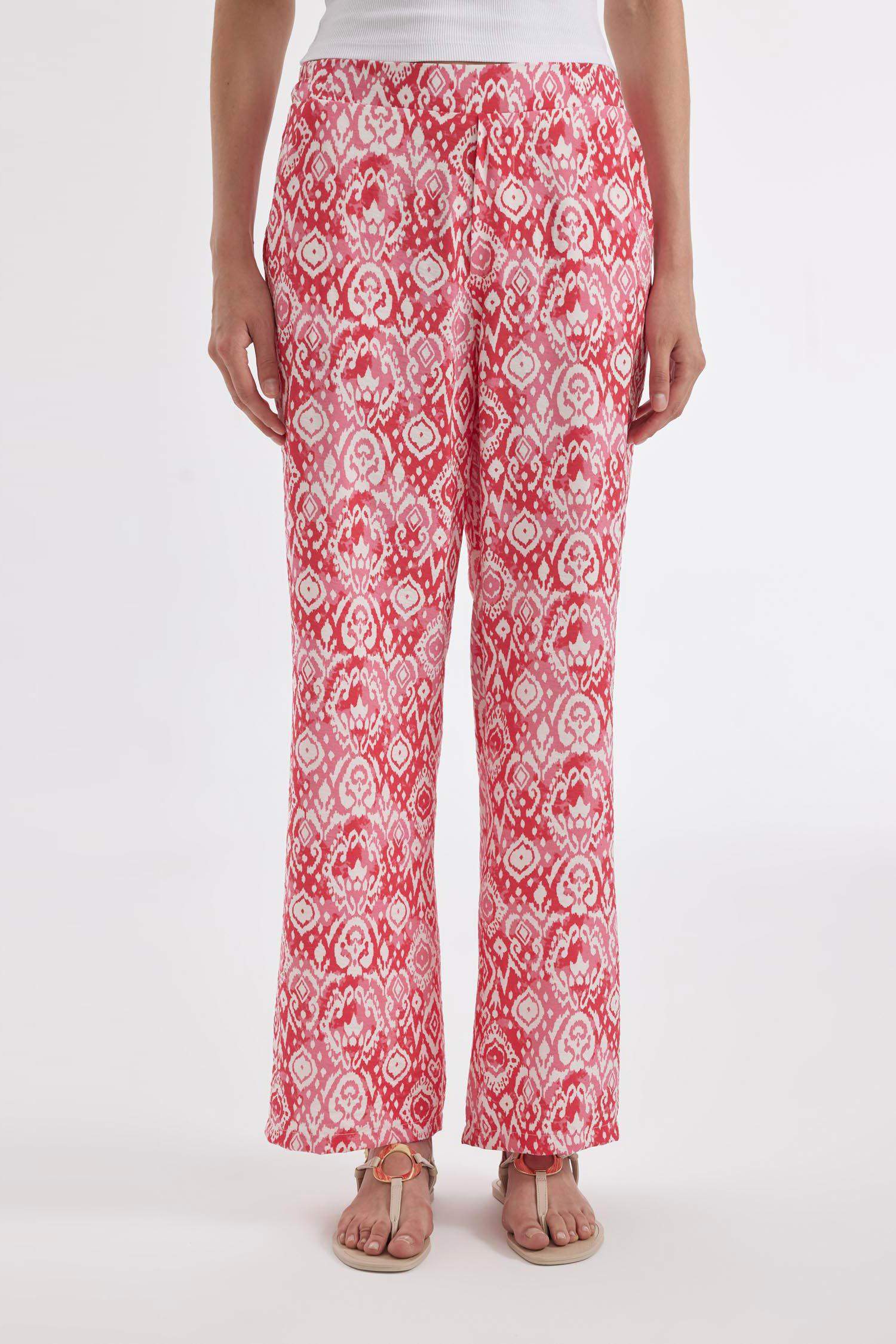 Pantalon large taille haute imprimé avec poches Coupe droite