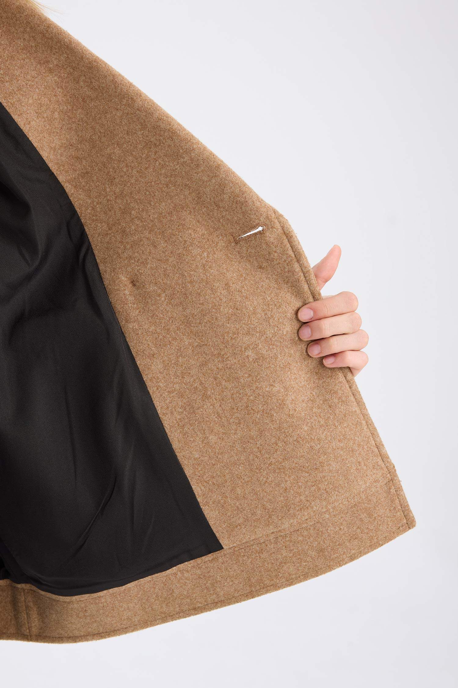 Regular Fit Ceket Yaka Cepli Astarlı Kısa Kaşe Kaban