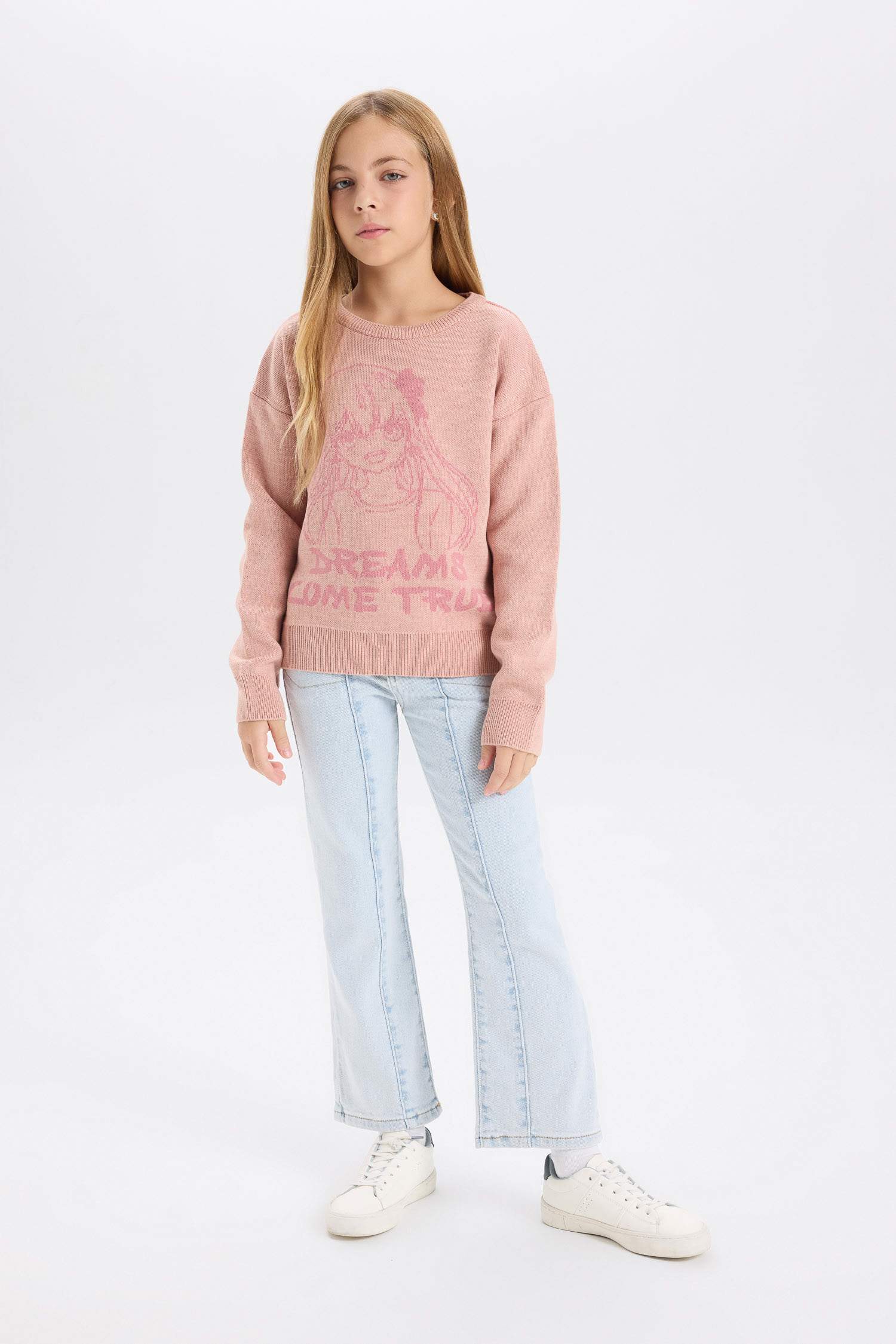 Girl Regular Fit Crew Neck Patterned Knitwear Pullover