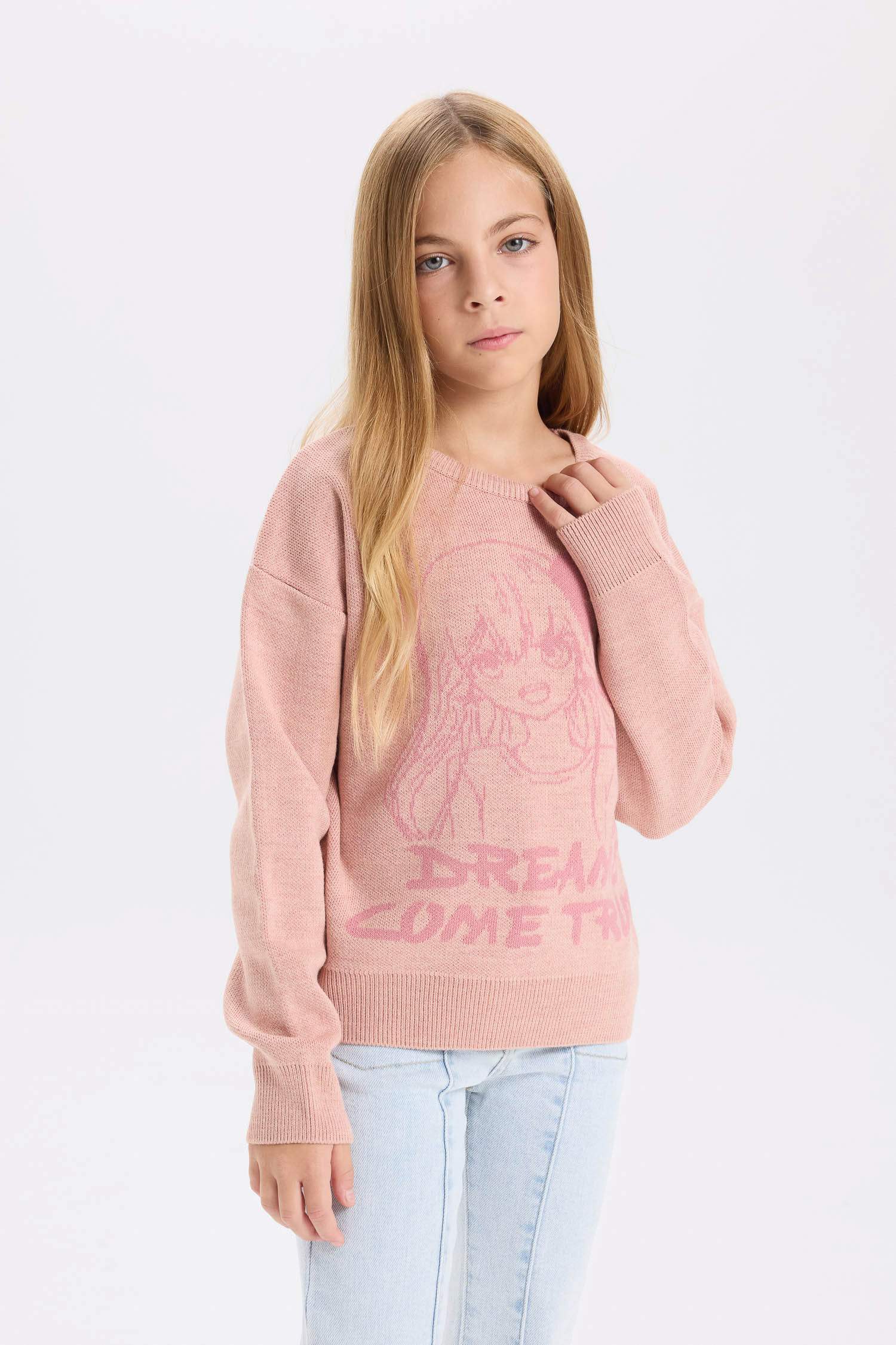 Girl Regular Fit Crew Neck Patterned Knitwear Pullover