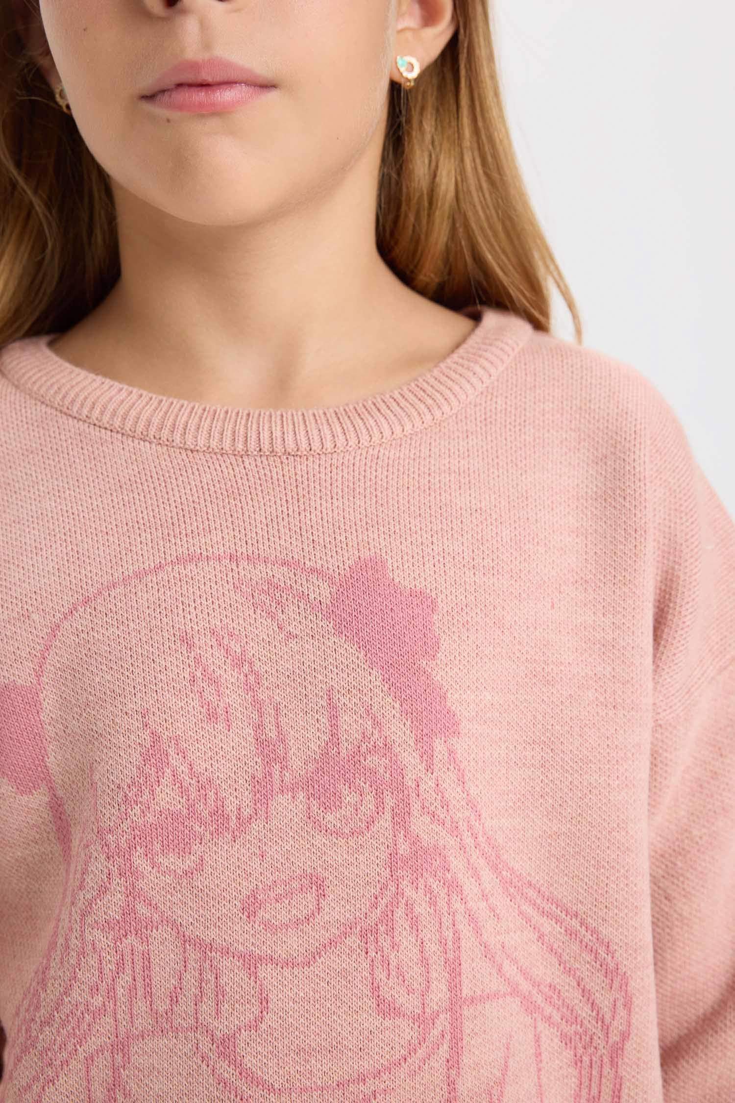 Girl Regular Fit Crew Neck Patterned Knitwear Pullover