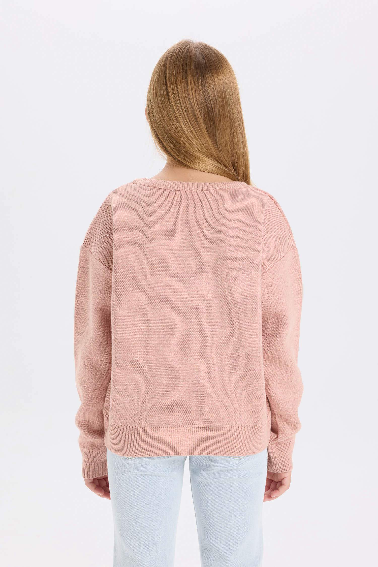 Girl Regular Fit Crew Neck Patterned Knitwear Pullover