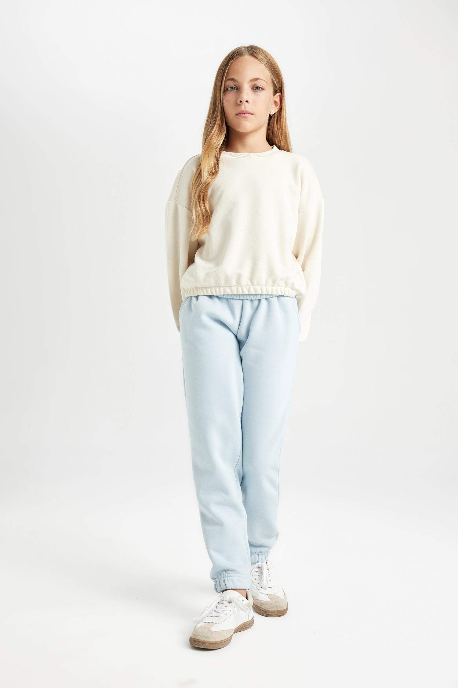 Kız Çocuk Standart Fit Beli Paçası Lastikli Basic Düz Jogger Eşofman Altı