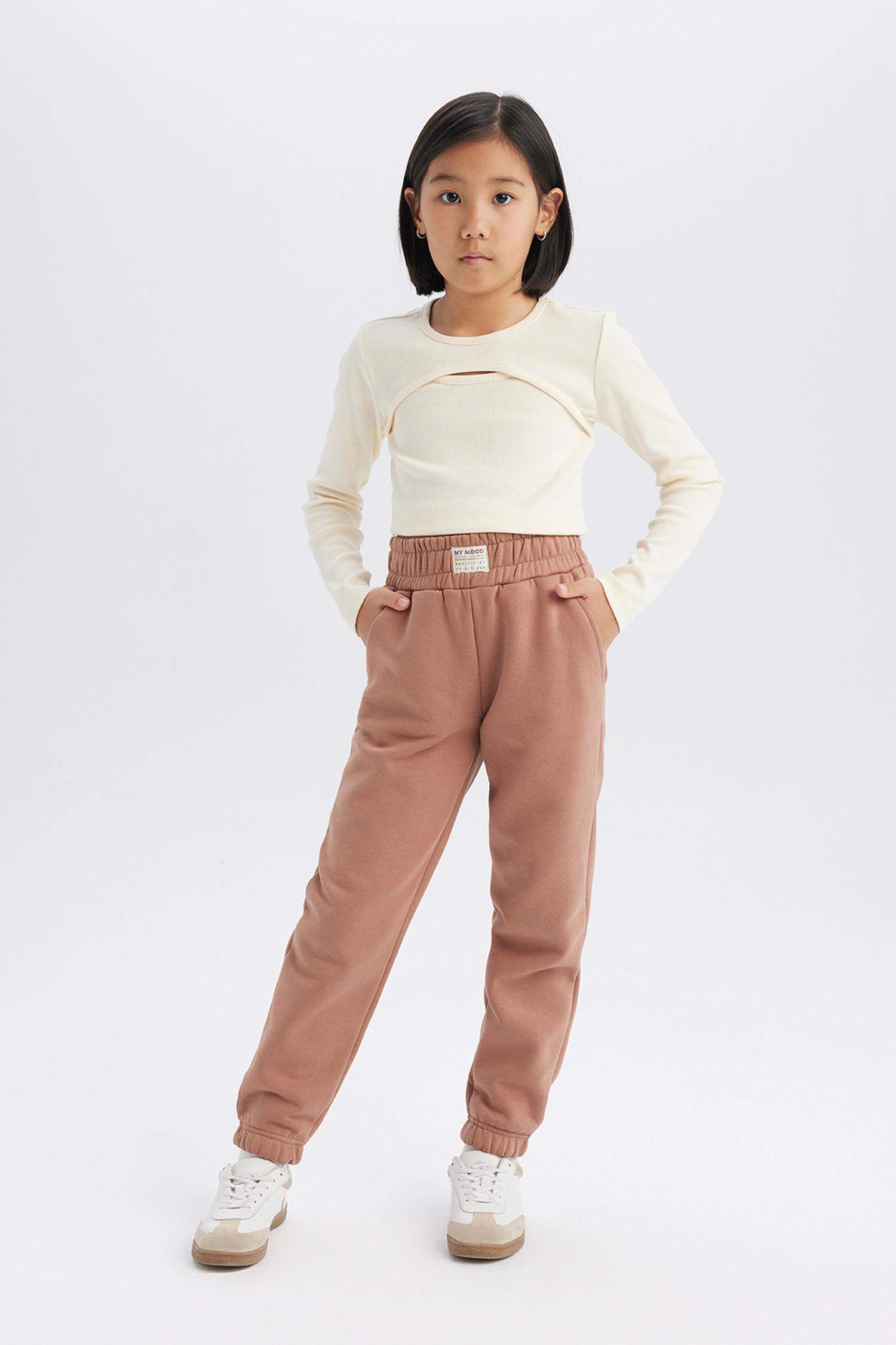 Kız Çocuk Standart Fit Beli Paçası Lastikli Basic Düz Jogger Eşofman Altı