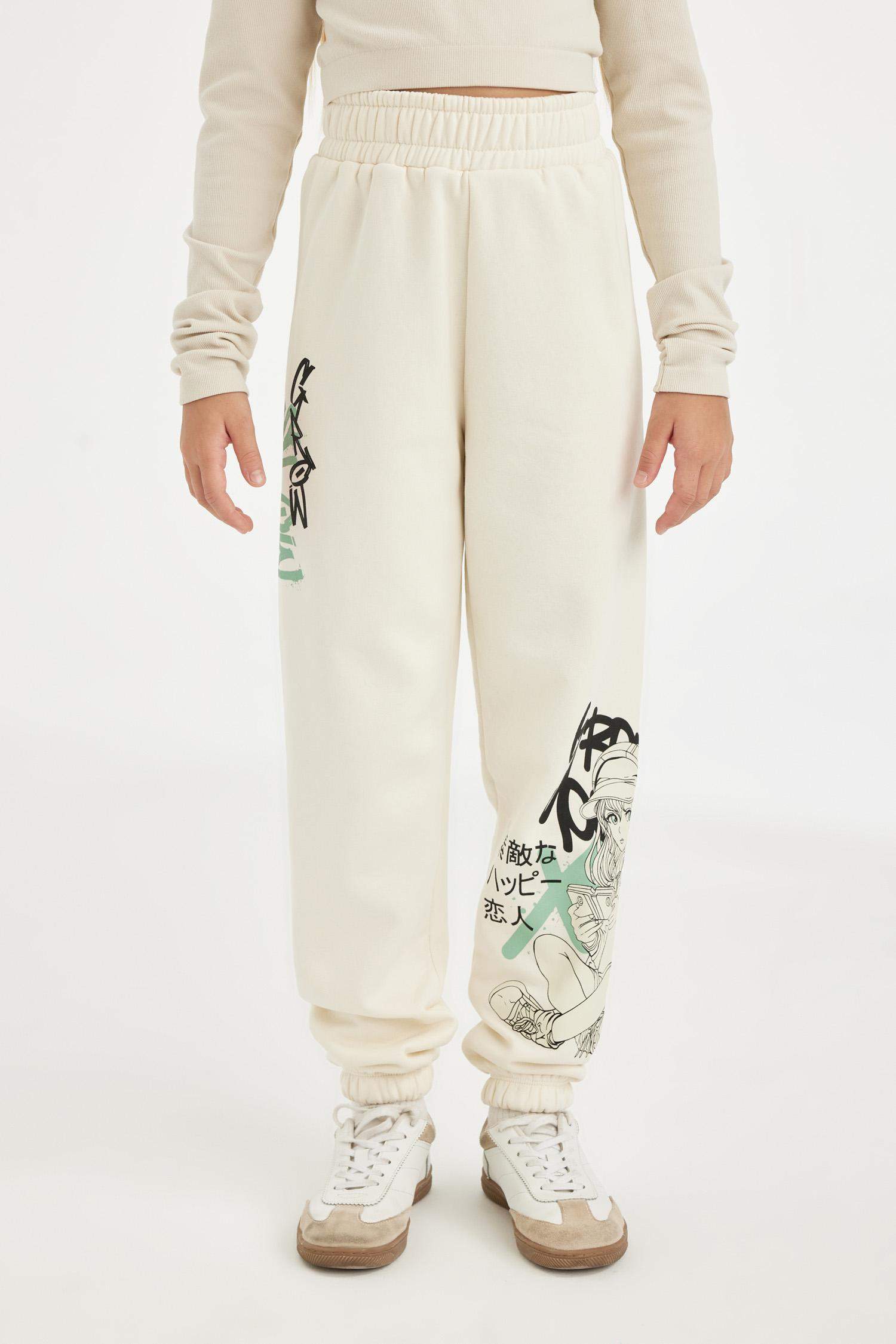 Kız Çocuk Beli Paçası Lastikli Baskılı Jogger Eşofman Altı