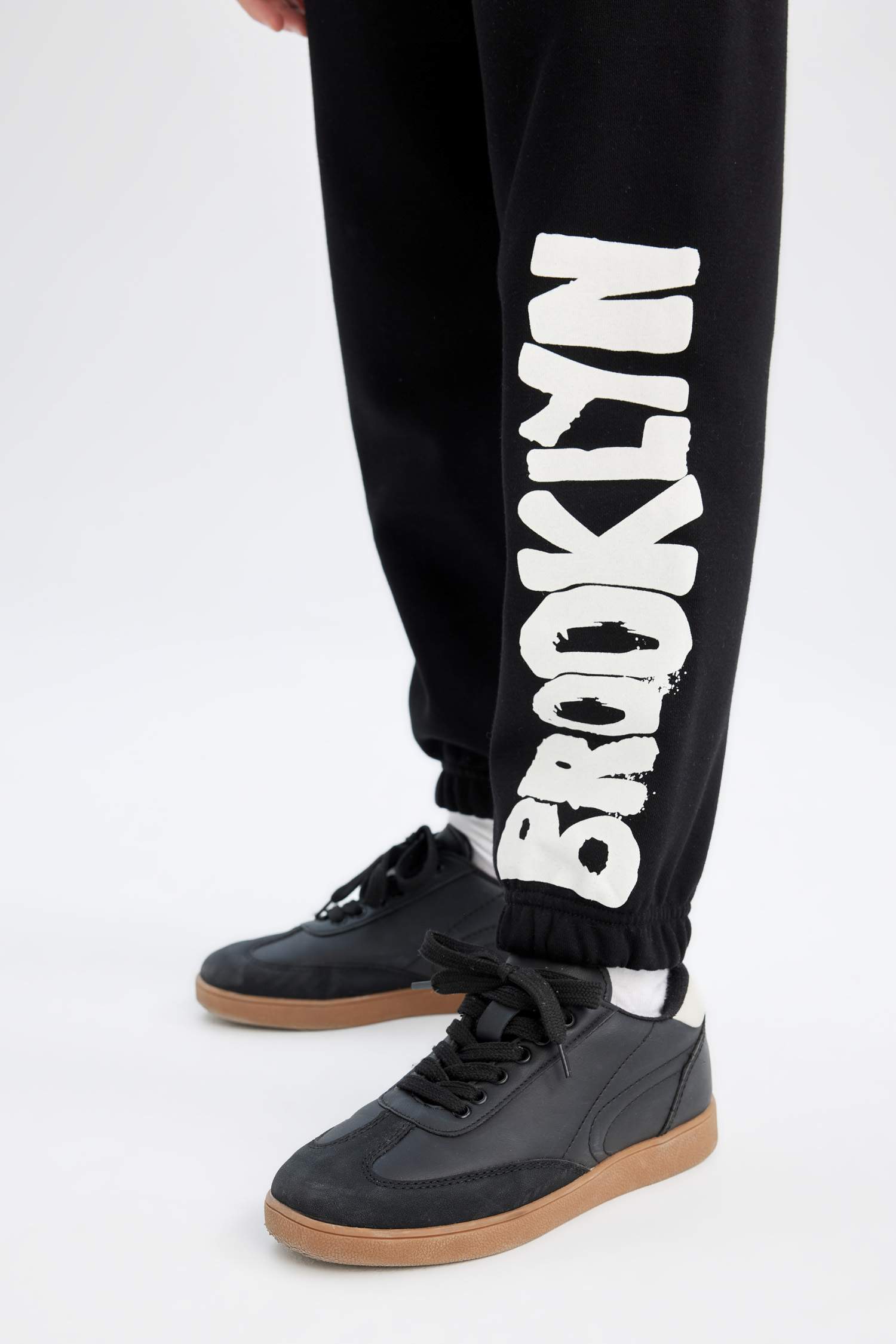 Kız Çocuk Baskılı Beli Paçası Lastikli Siyah Jogger Eşofman Altı