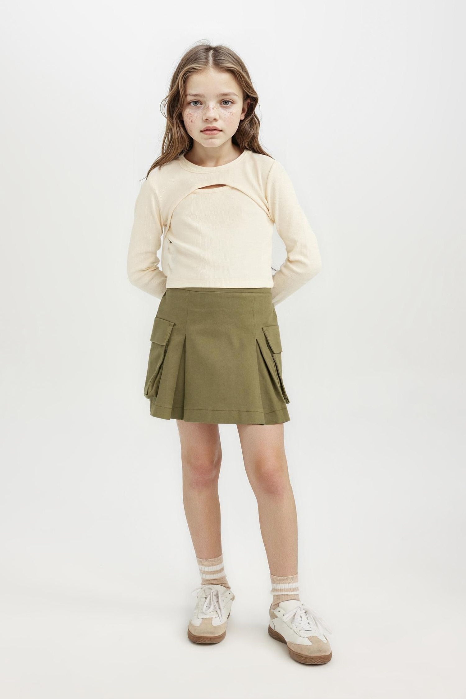 Girl Pleated Detailed Gabardine Skirt