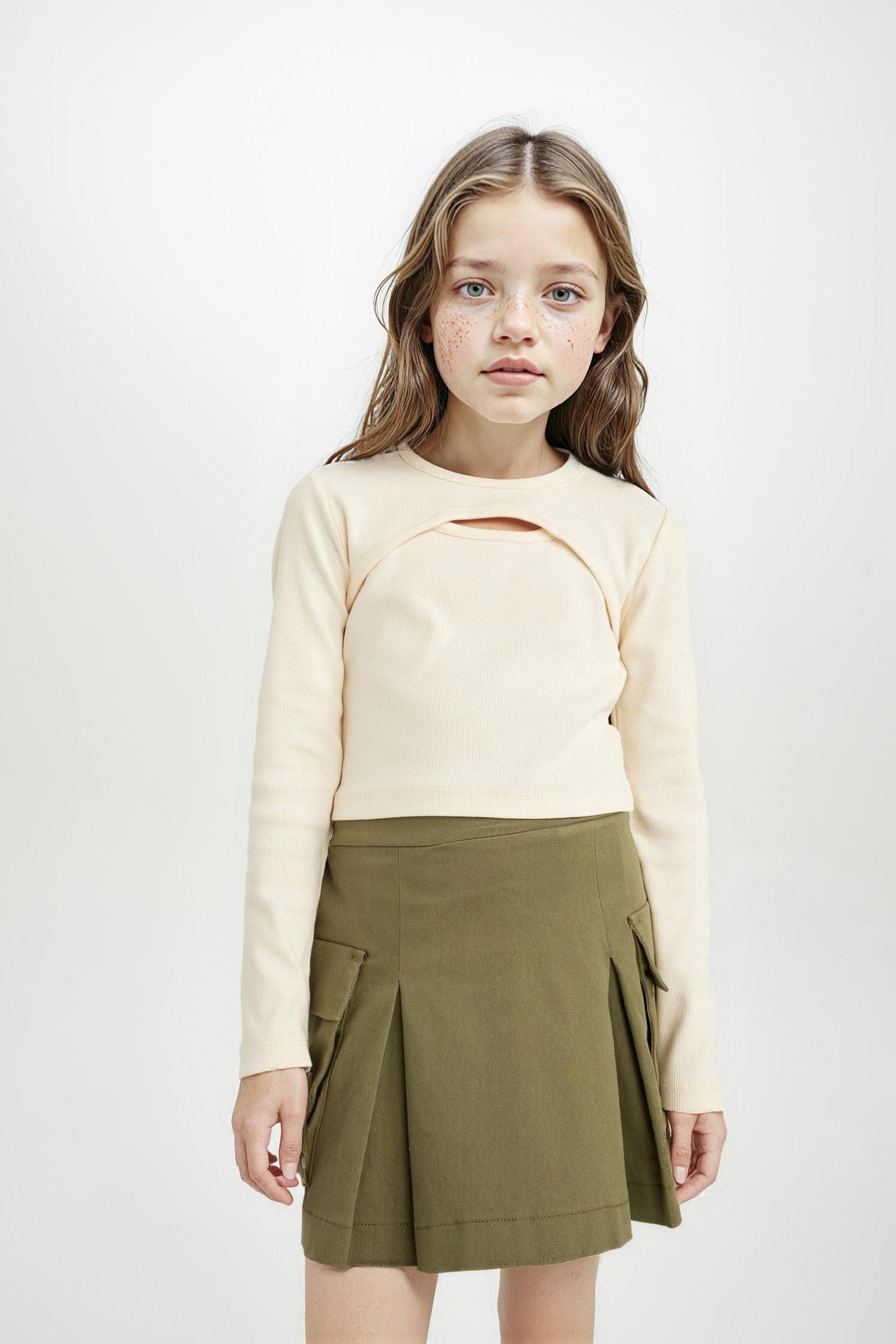 Girl Pleated Detailed Gabardine Skirt
