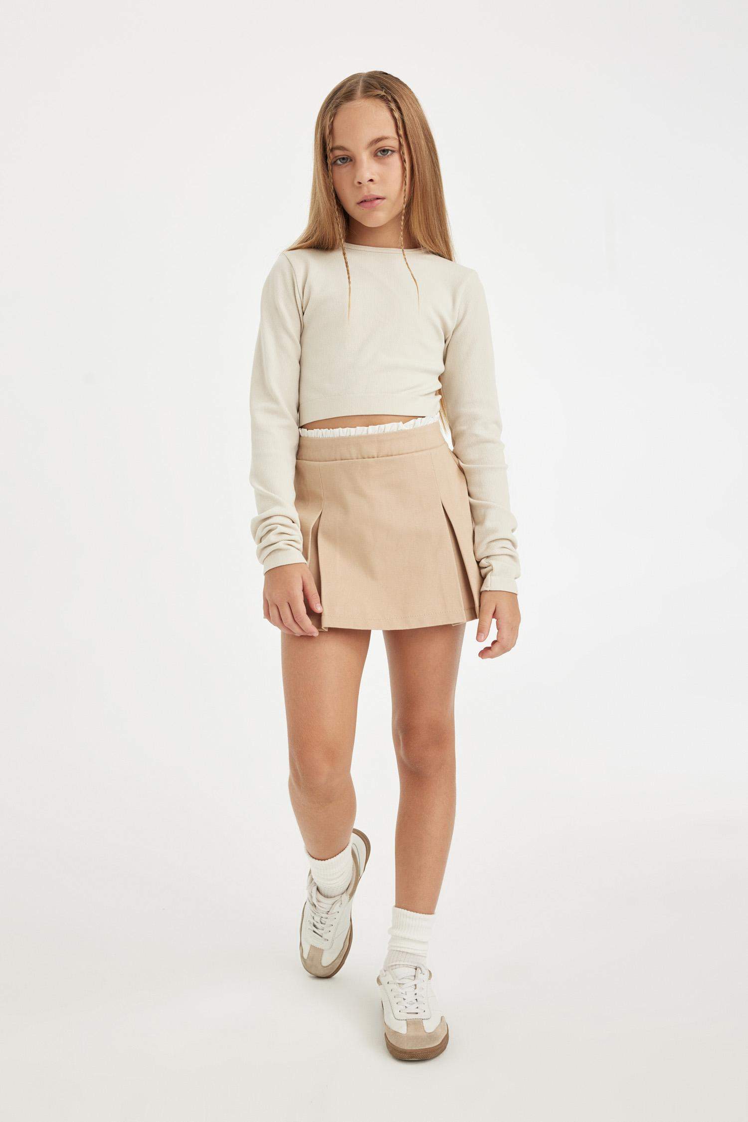 Kız Çocuk Beli Lastikli Gabardin Şort Etek