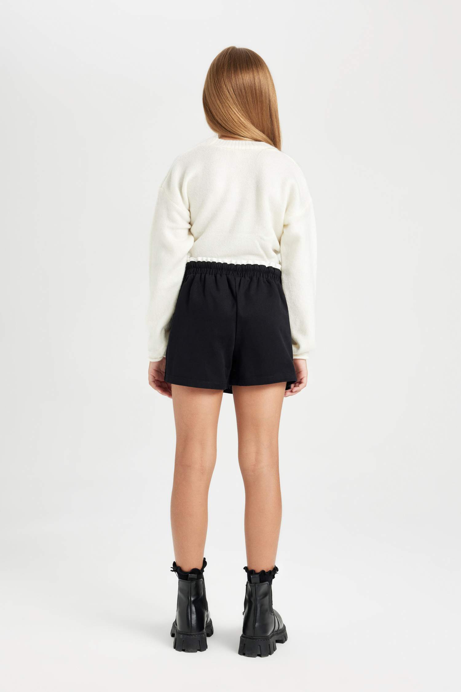 Kız Çocuk Basic Düz Gabardin Pileli Siyah Şort Etek