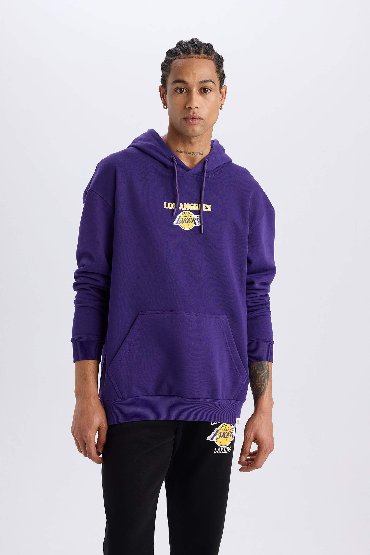 DeFactoFit NBA Los Angeles Lakers Boxy Fit Hooded Thick Sweatshirt