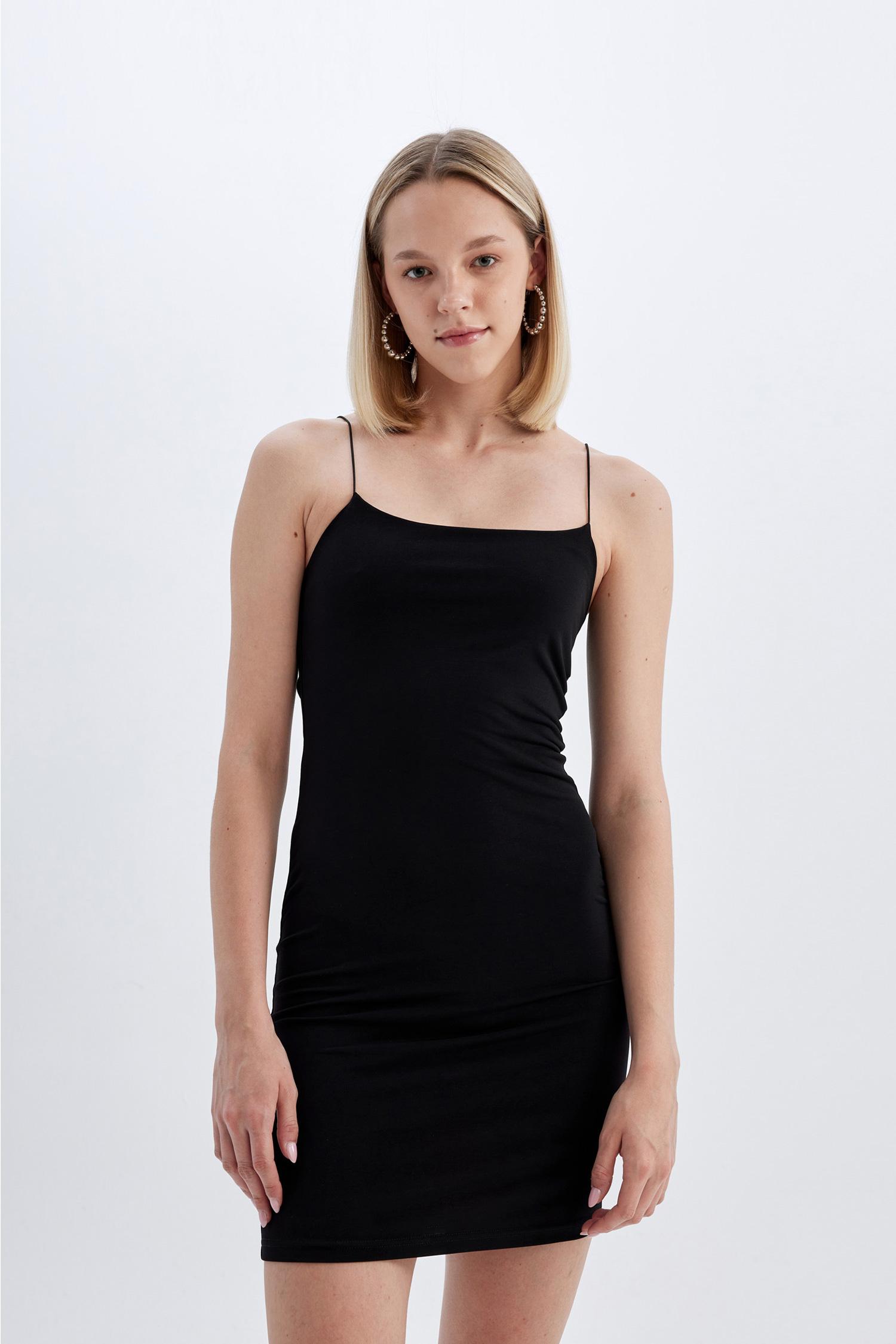 DeFacto Bodycon Kare Yaka Siyah Askılı Mini Elbise görsel 4