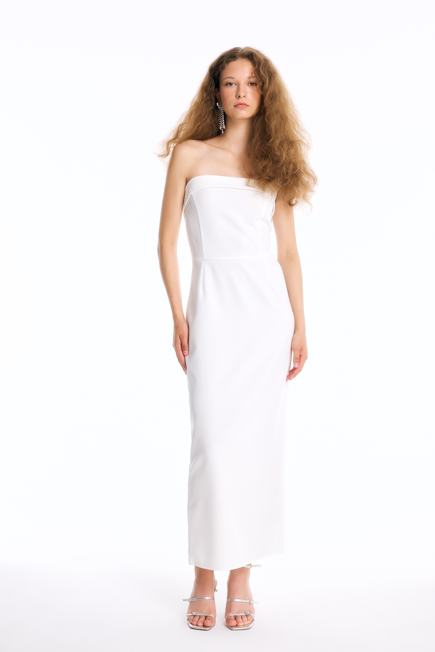 DeFacto Bodycon Vücudu Saran Straplez Maxi Abiye Elbise