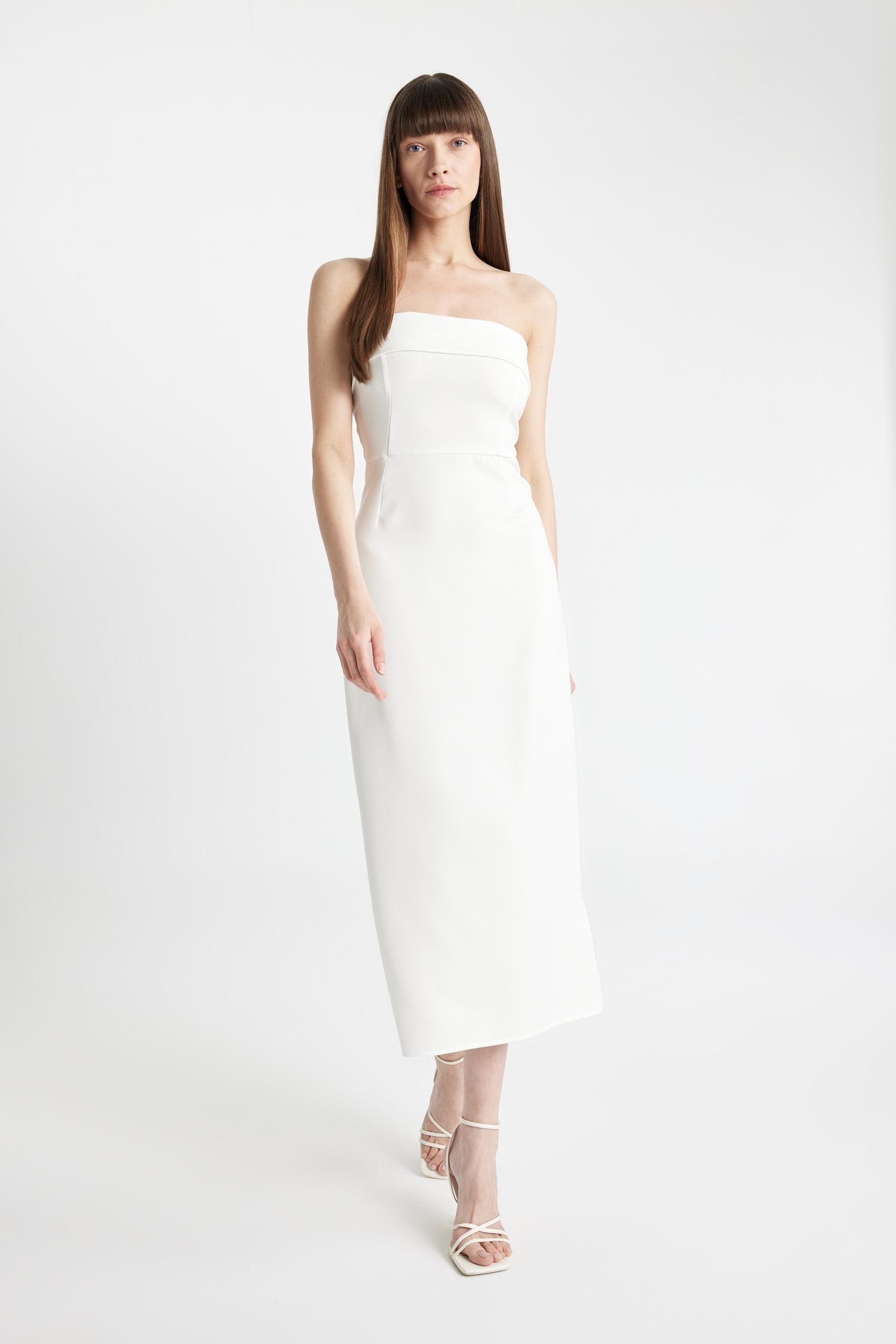 DeFacto Bodycon Vücudu Saran Straplez Maxi Abiye Elbise görsel 4