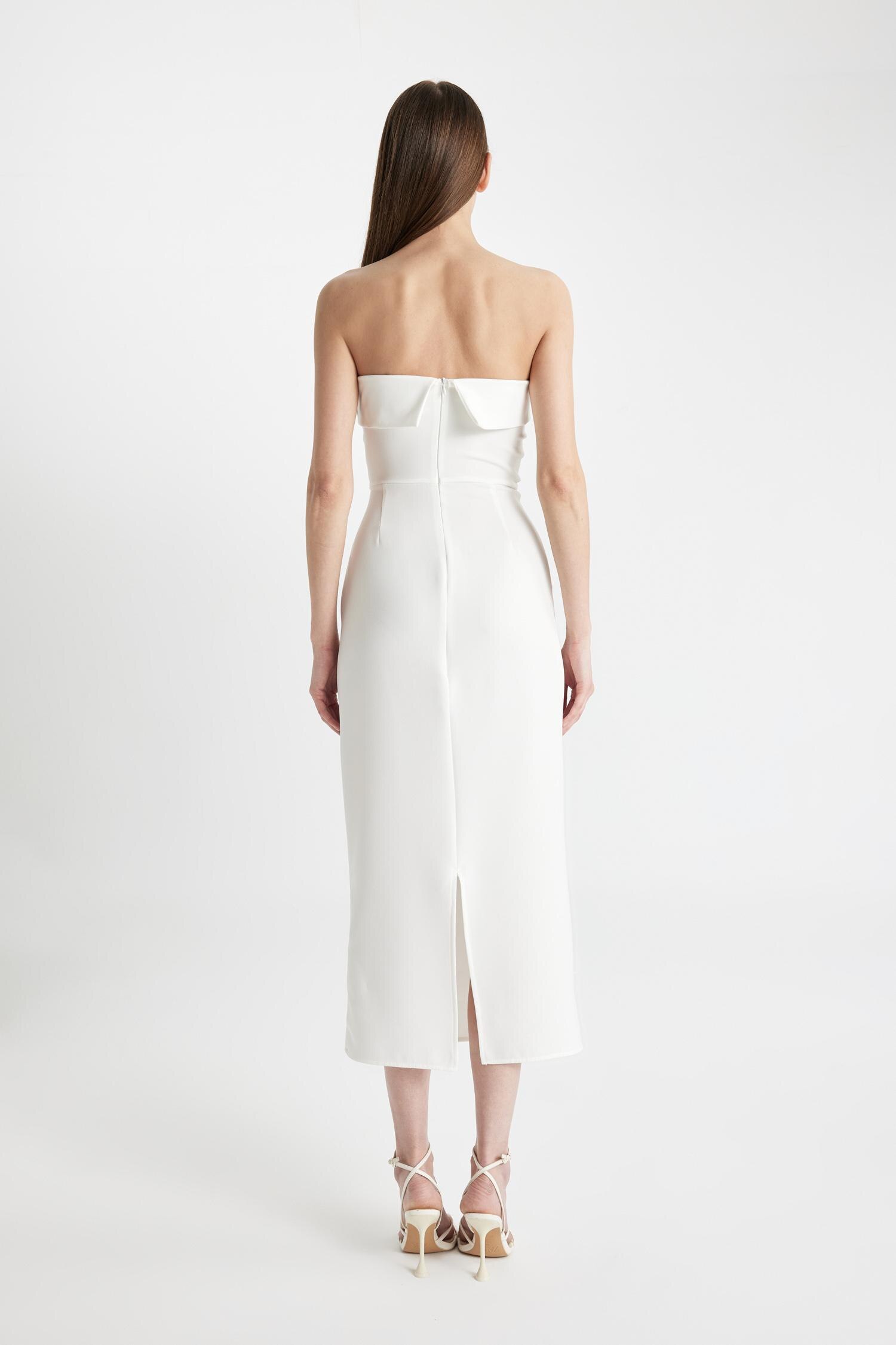 DeFacto Bodycon Vücudu Saran Straplez Maxi Abiye Elbise görsel 8