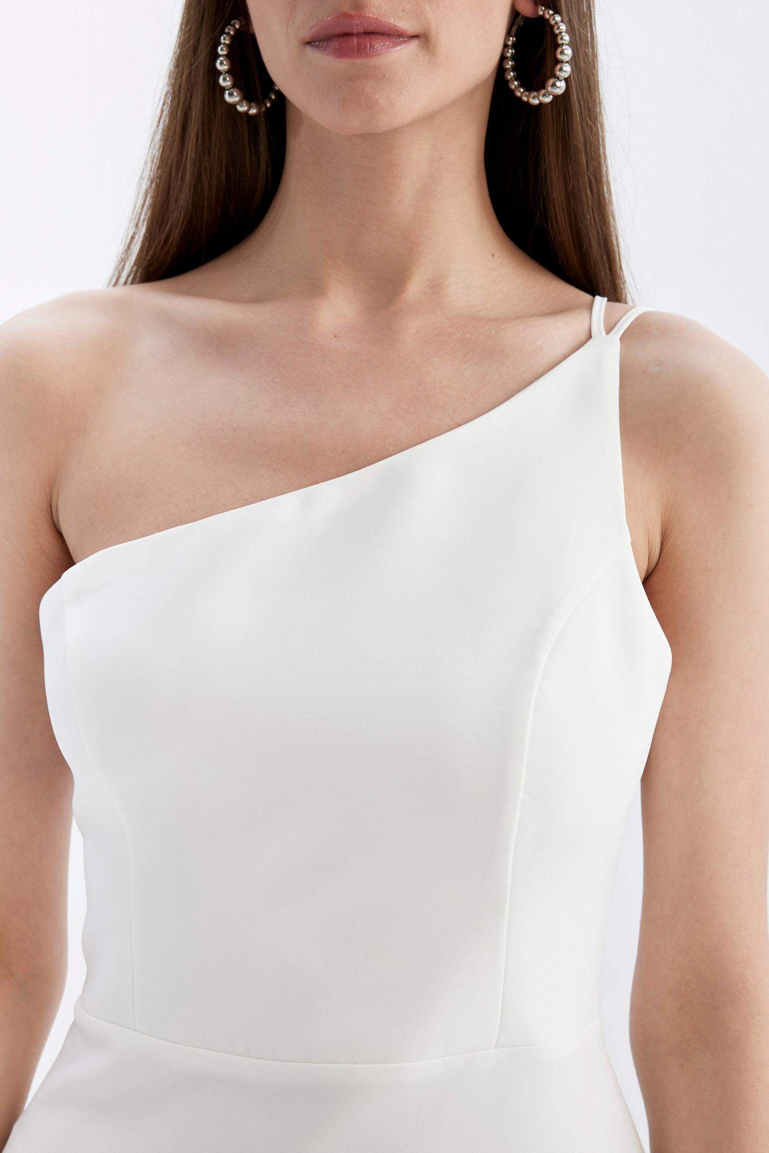 Bodycon Vücudu Saran Tek Omuzlu Kolsuz Mini Abiye Elbise