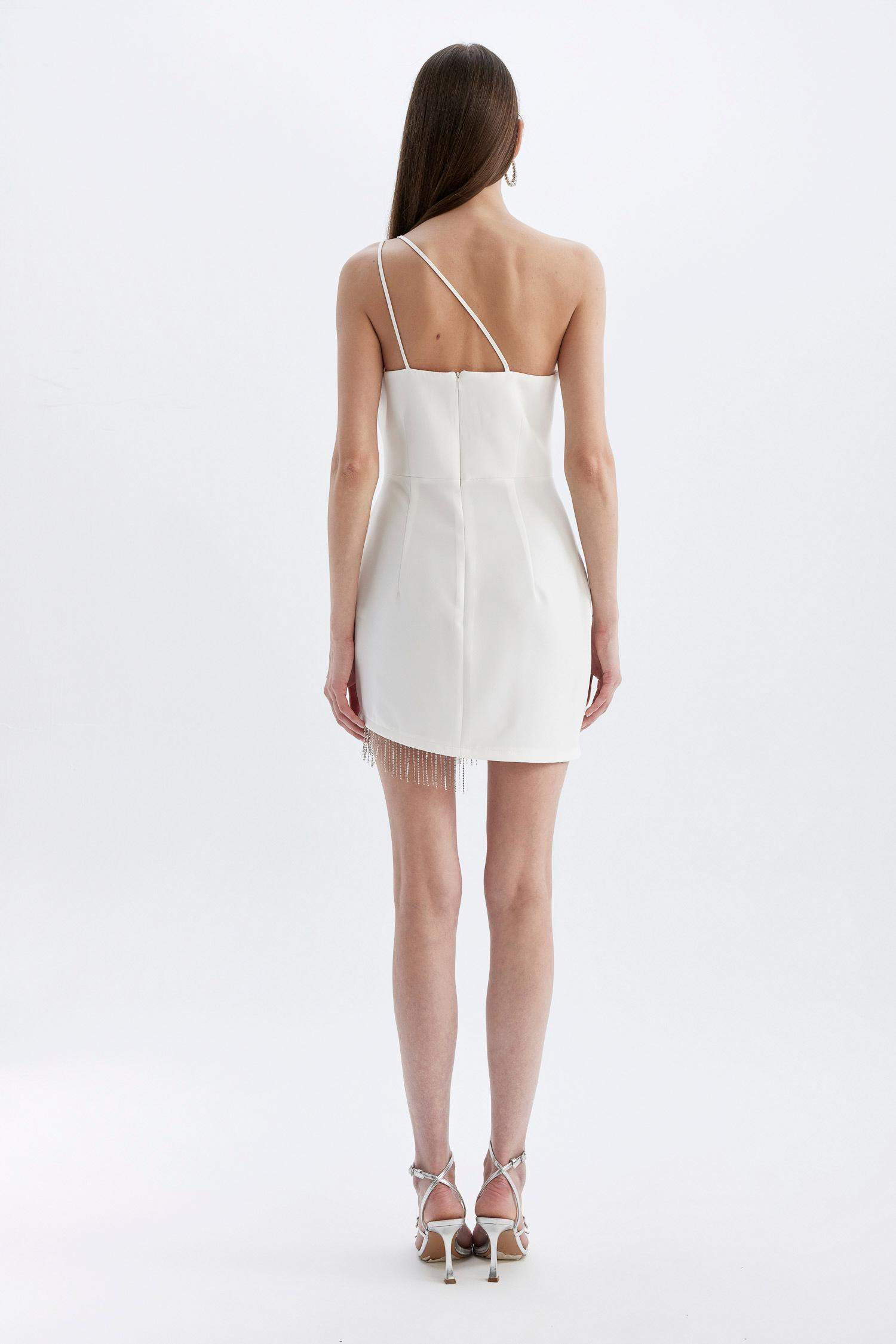 Bodycon Vücudu Saran Tek Omuzlu Kolsuz Mini Abiye Elbise