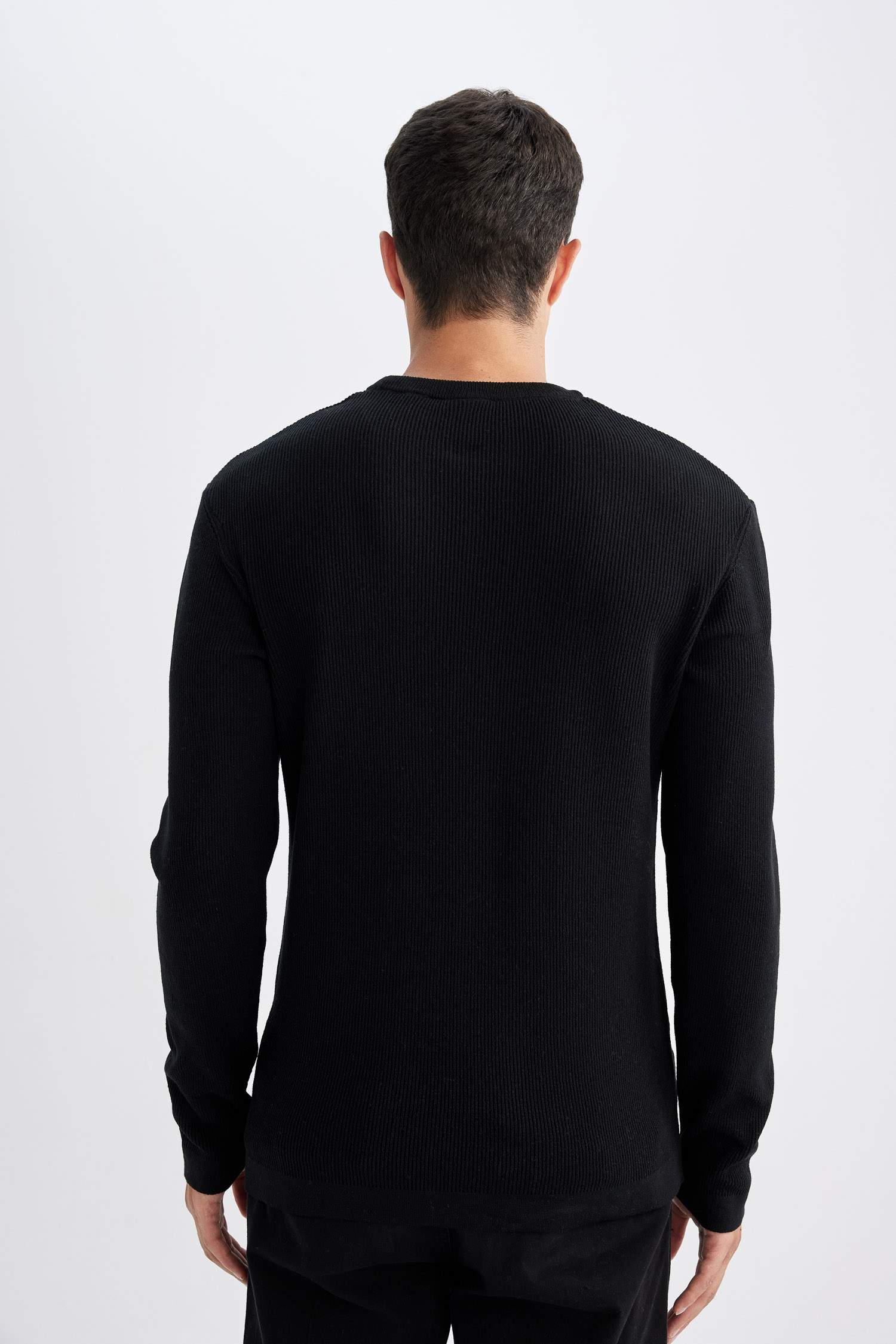 Relax Fit Bisiklet Yaka Yaka İçi Penye Detaylı Pamuklu Triko Kazak