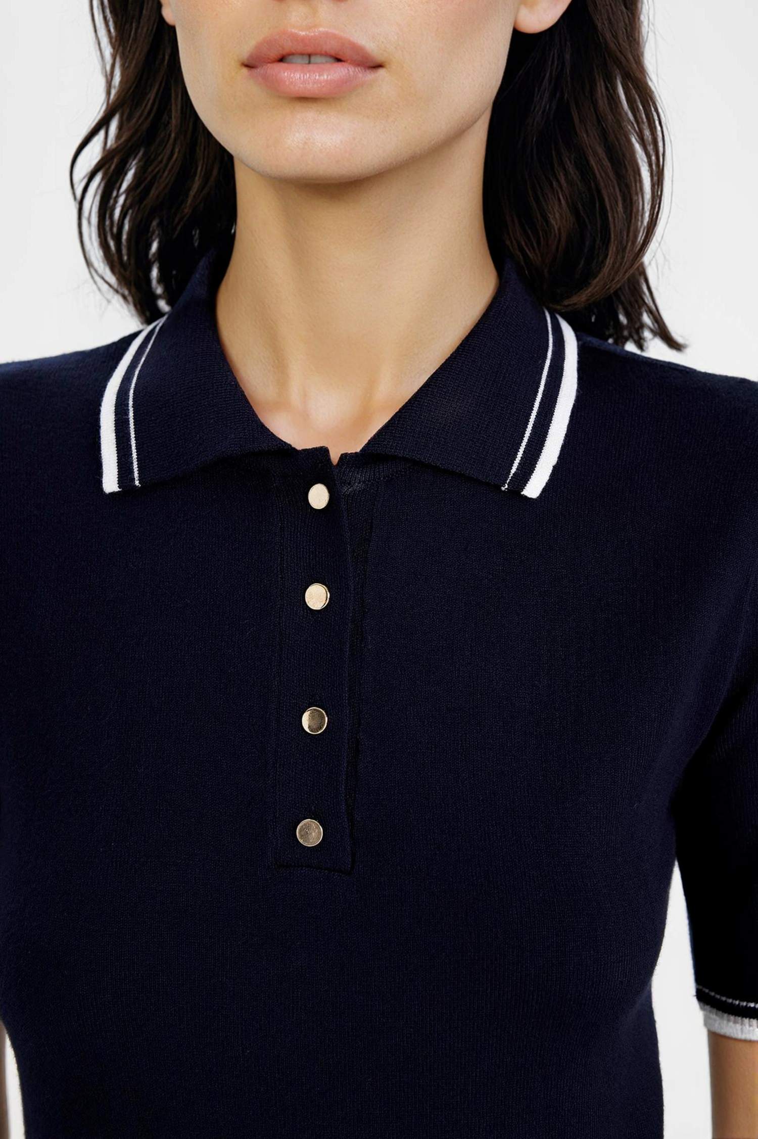 Regular Fit Polo Yaka Düğmeli Basic Düz Kısa Kollu Triko Kazak