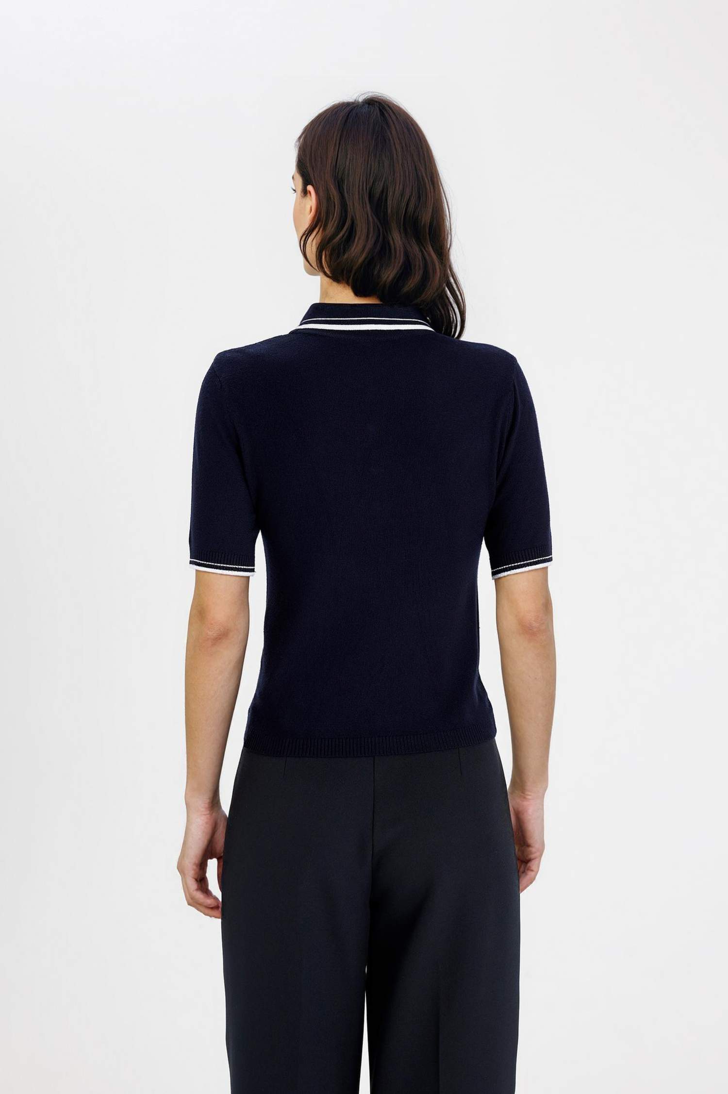 Regular Fit Polo Yaka Düğmeli Basic Düz Kısa Kollu Triko Kazak