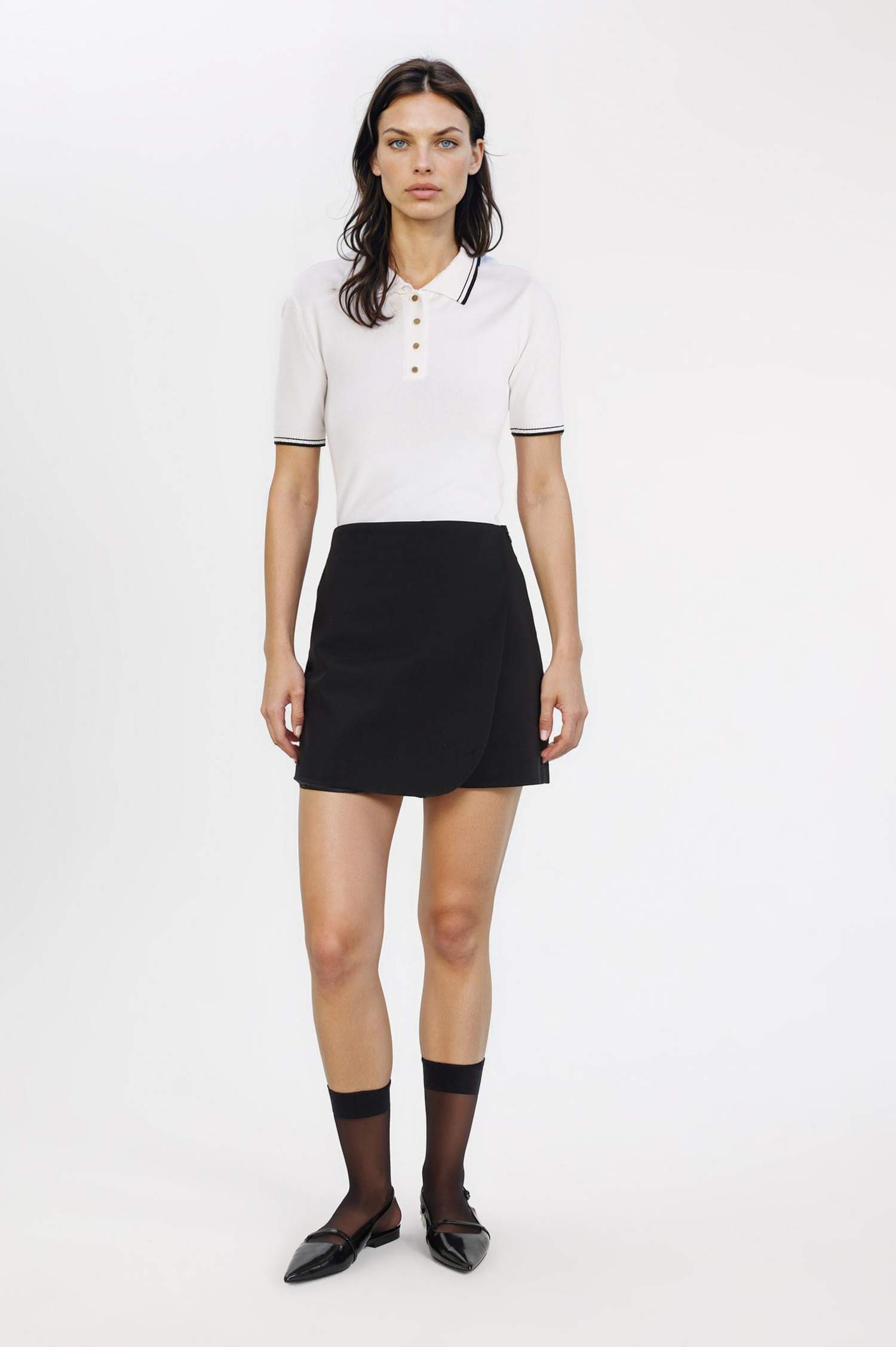 Regular Fit Polo Yaka Düğmeli Basic Düz Kısa Kollu Triko Kazak