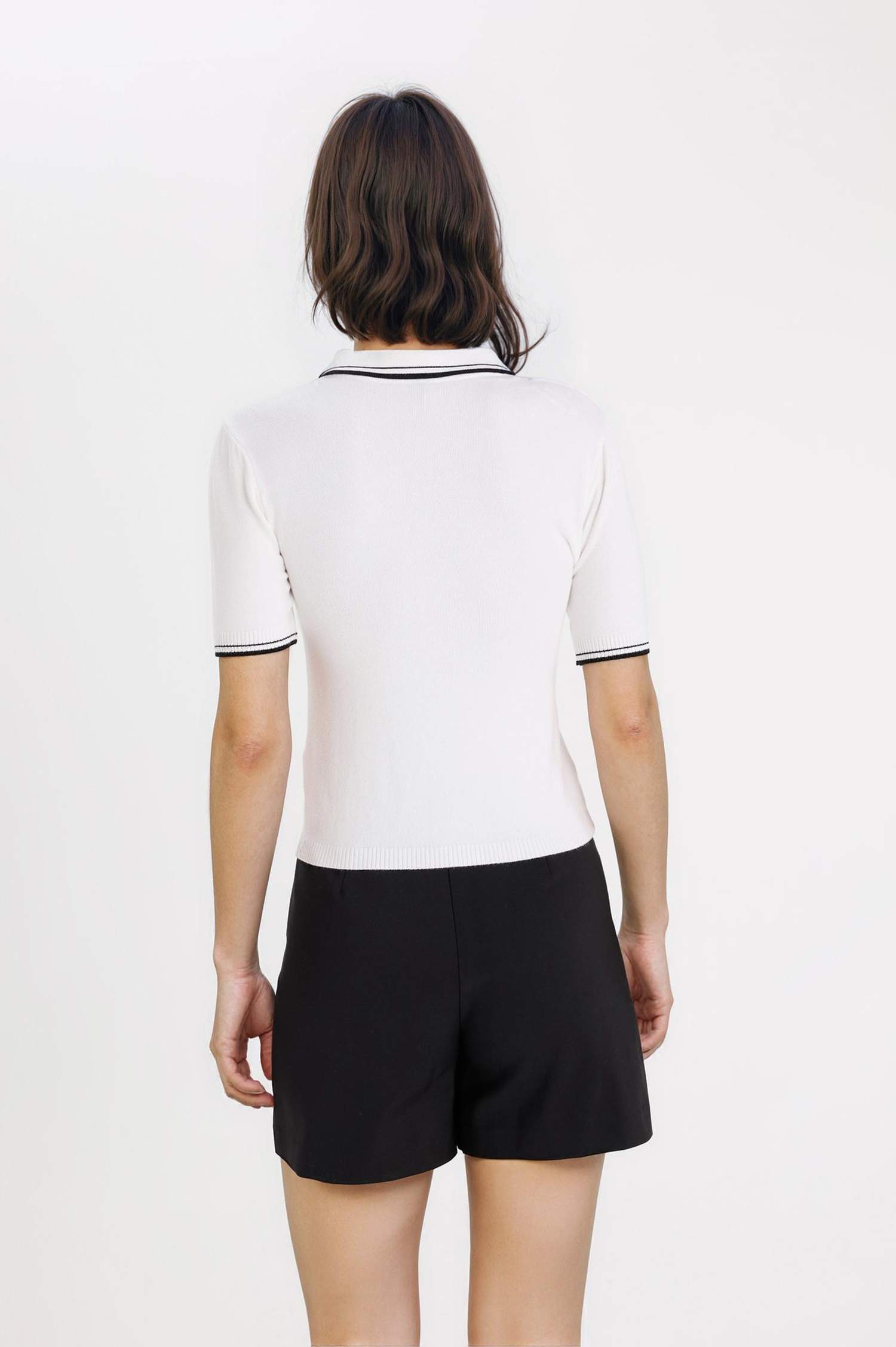 Regular Fit Polo Yaka Düğmeli Basic Düz Kısa Kollu Triko Kazak