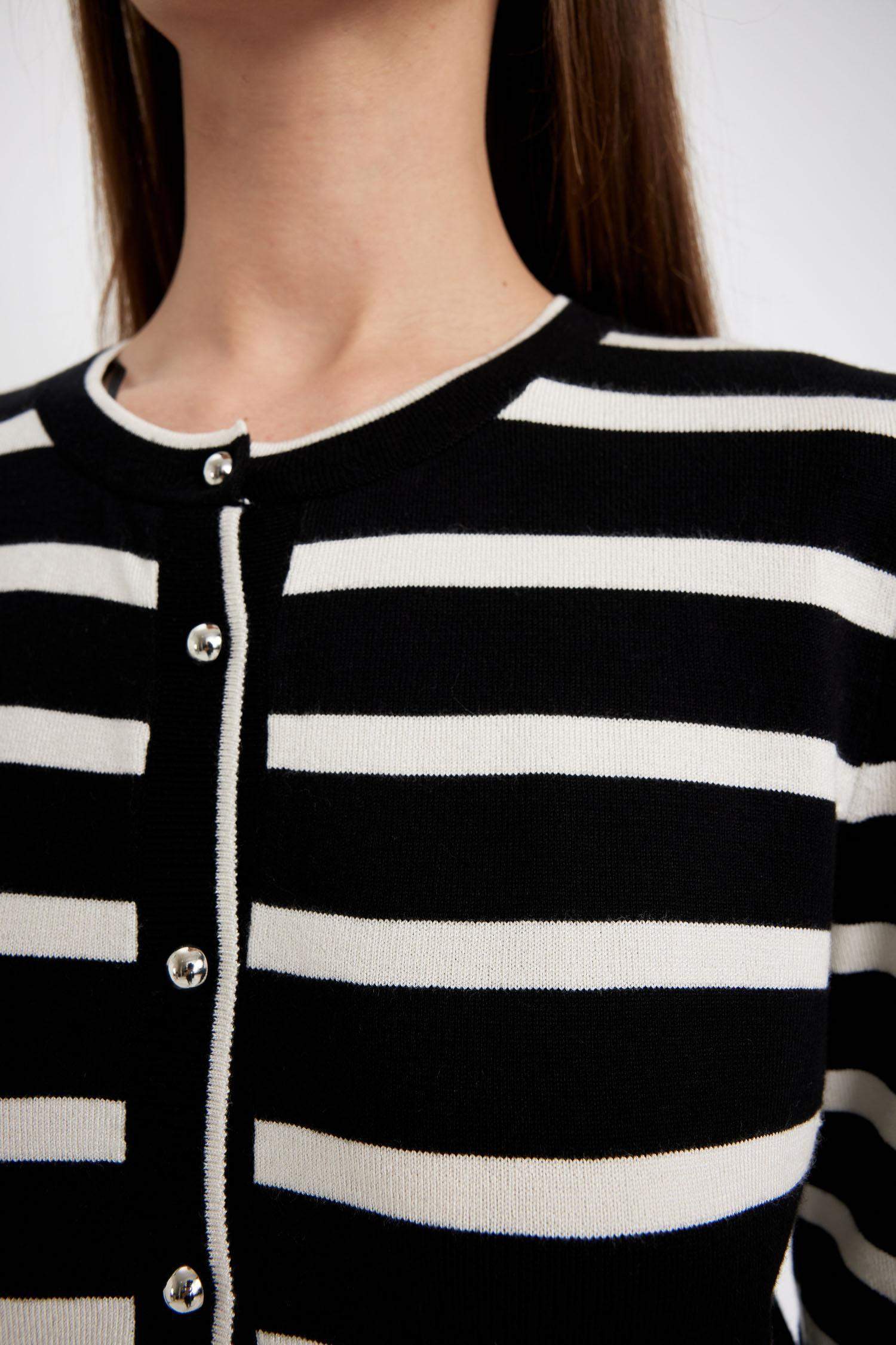 Regular Fit Striped Crew Neck Cardigan