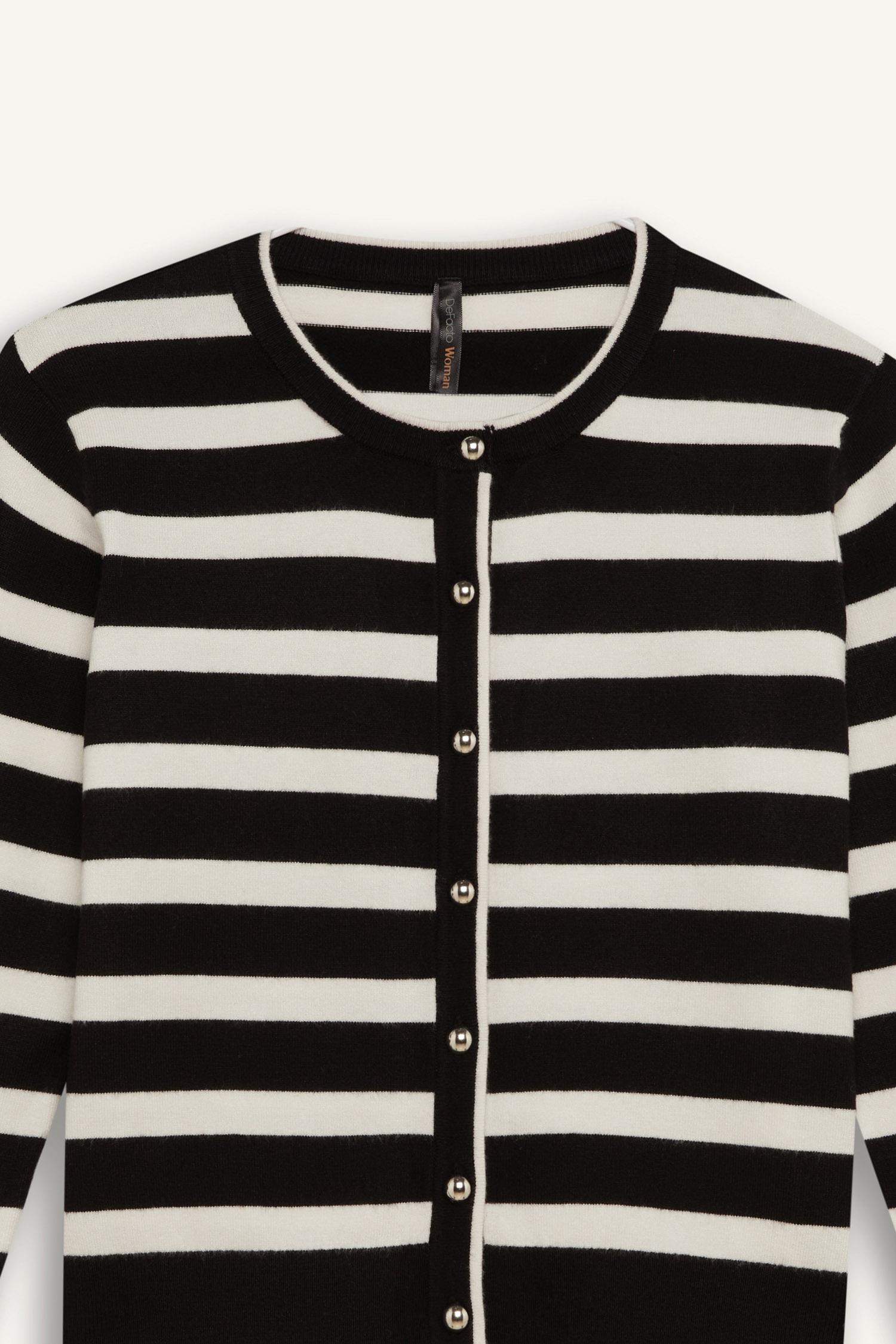 Regular Fit Striped Crew Neck Cardigan