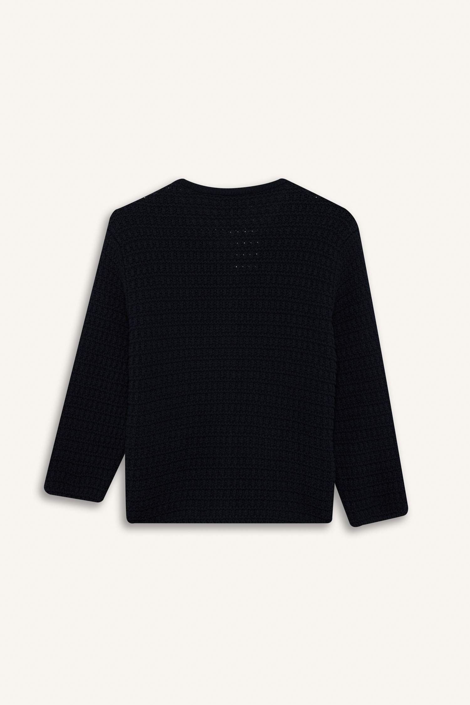 Regular Fit Bisiklet Yaka Dokulu Düğmeli Triko Hırka