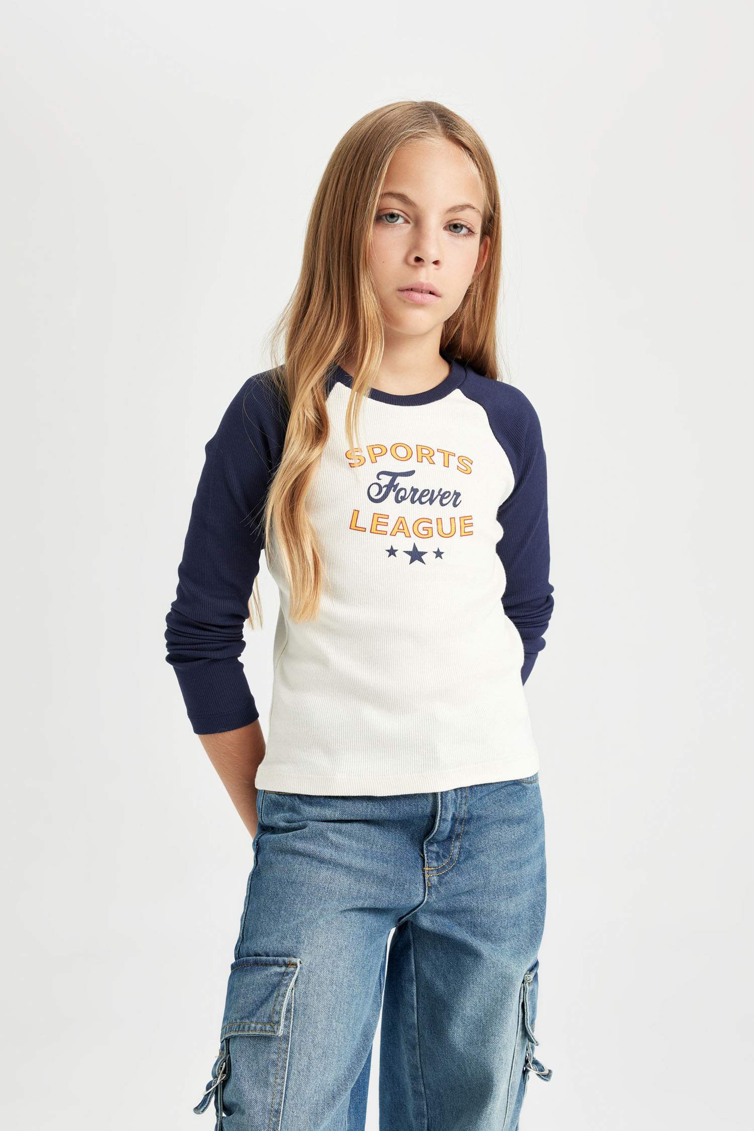 T-shirt à manches longues et à col rond imprimé pour Fille