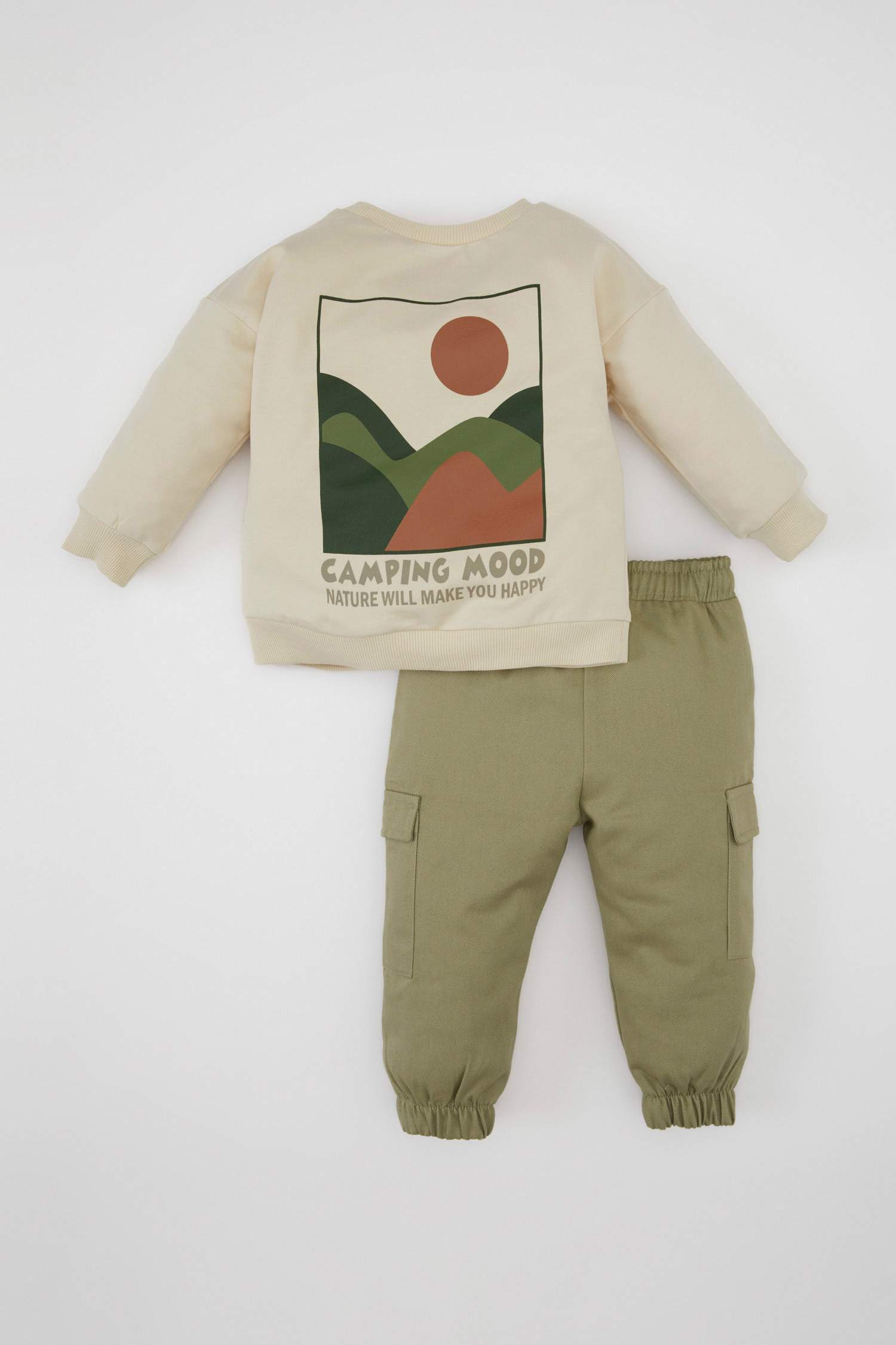 Erkek Bebek 2'li Takım Baskılı Sweatshirt Kargo Cepli Beli Lastikli Pantolon