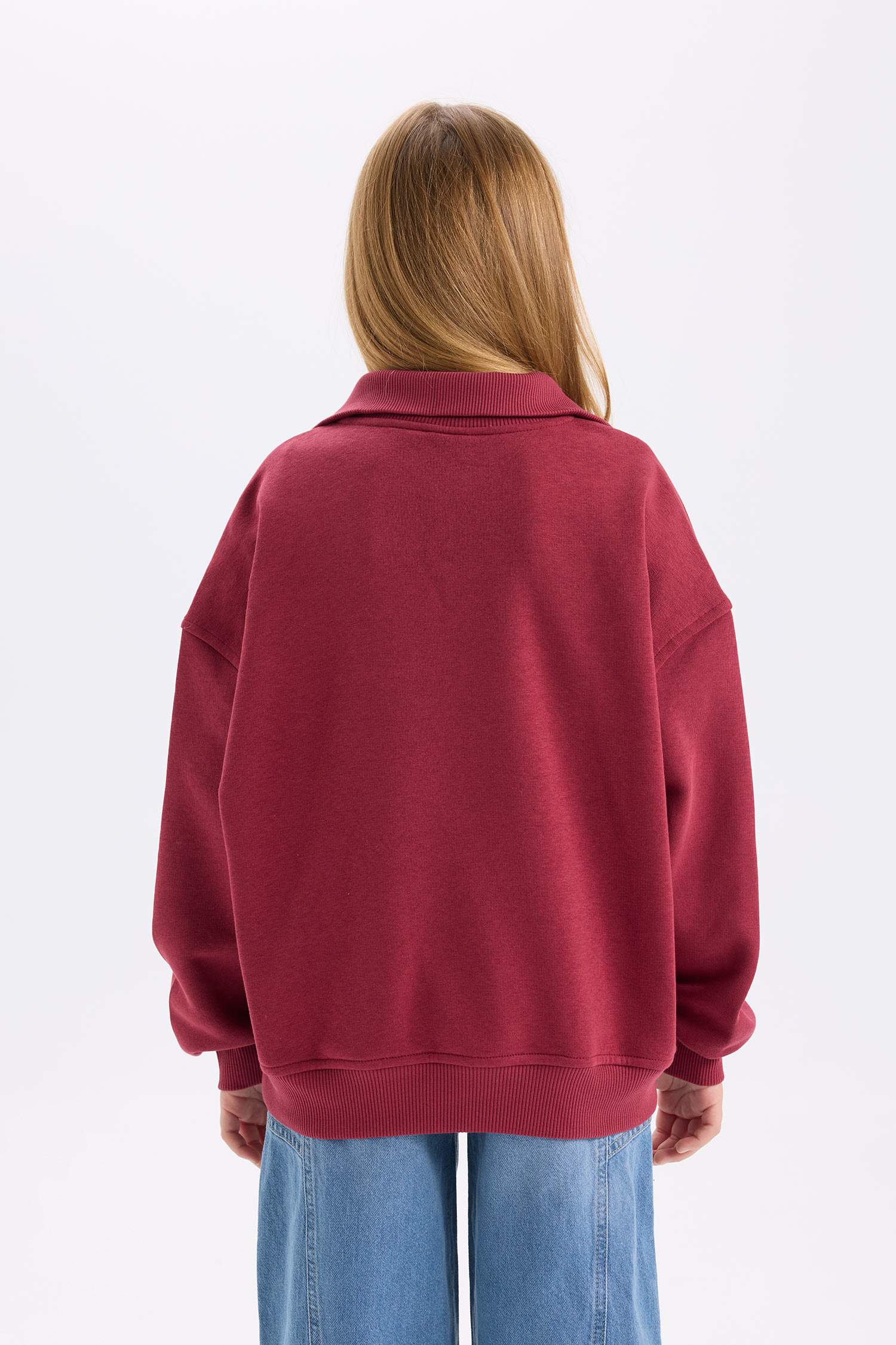 Girl Oversize Fit Zippered Printed Soft Fuzzy Thick Sweatshirt