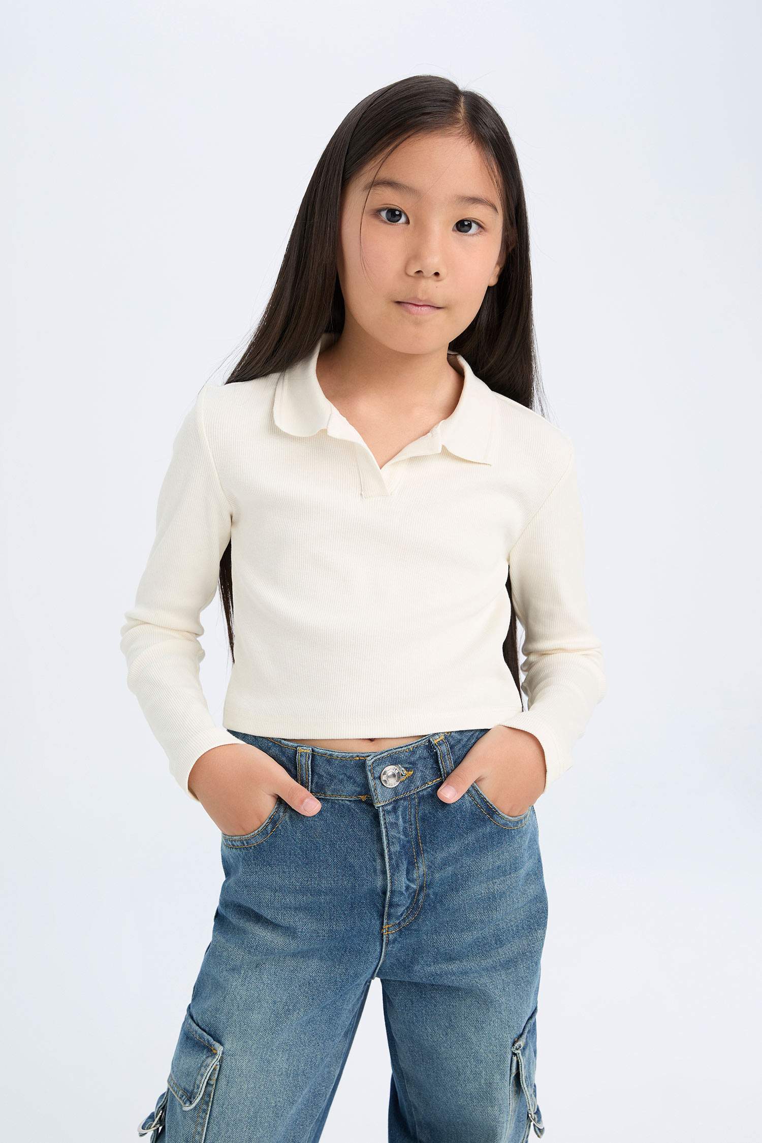 T-shirt Polo basique à manches longues pour Fille