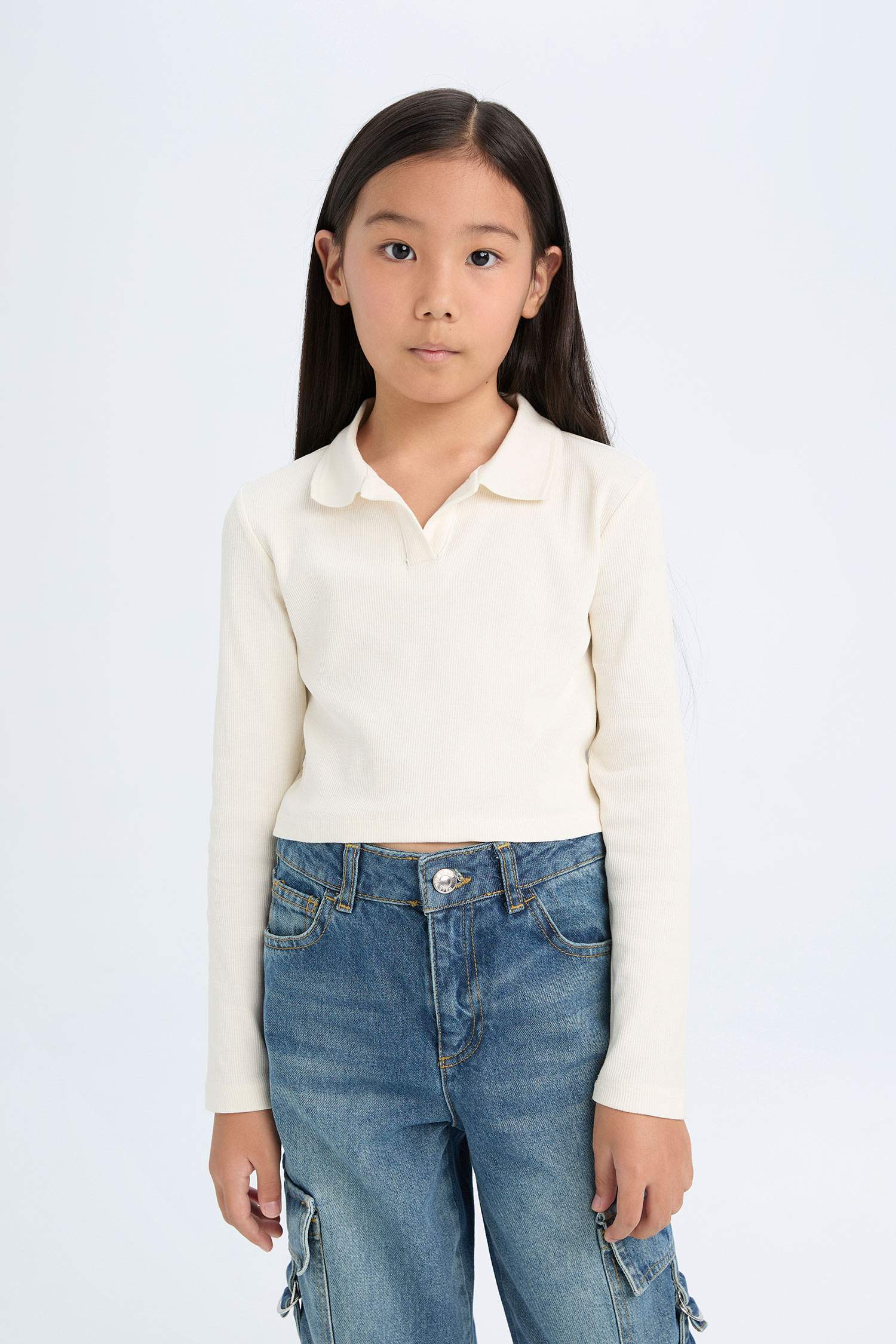 T-shirt Polo basique à manches longues pour Fille