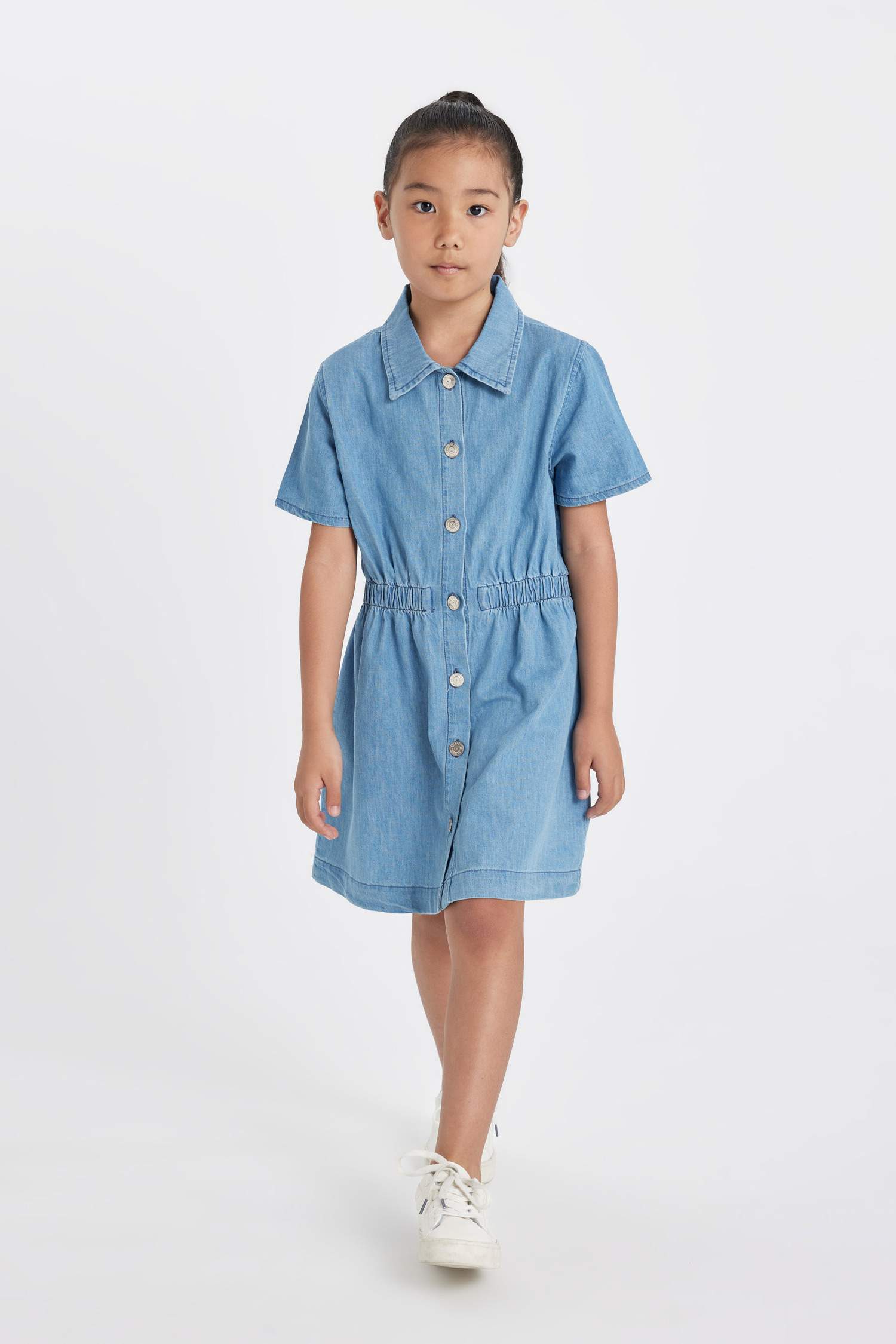 Kız Çocuk Kısa Kollu Yazlık Jean Elbise