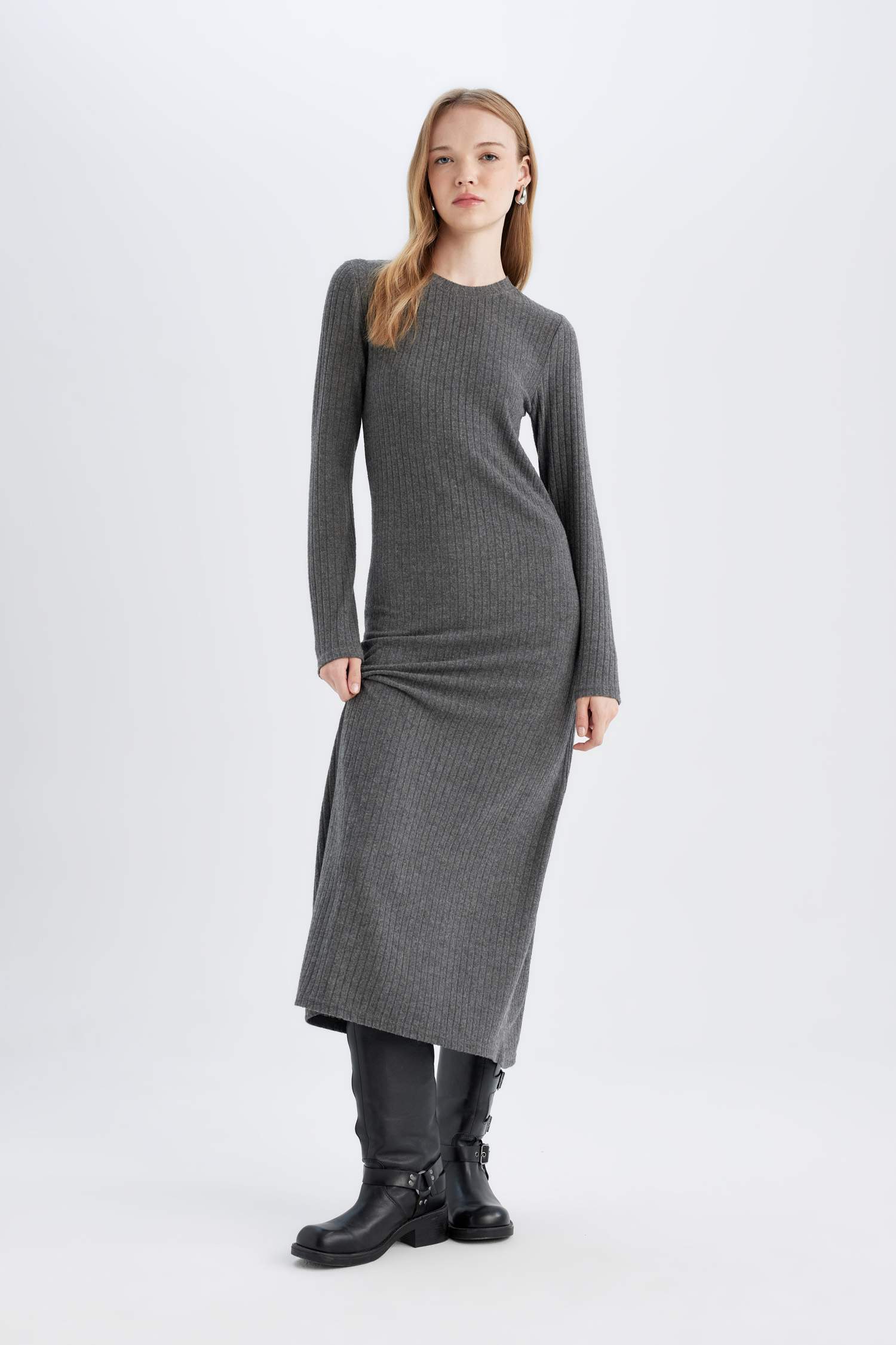 Bodycon Crew Neck Basic Long Sleeve Maxi Dress