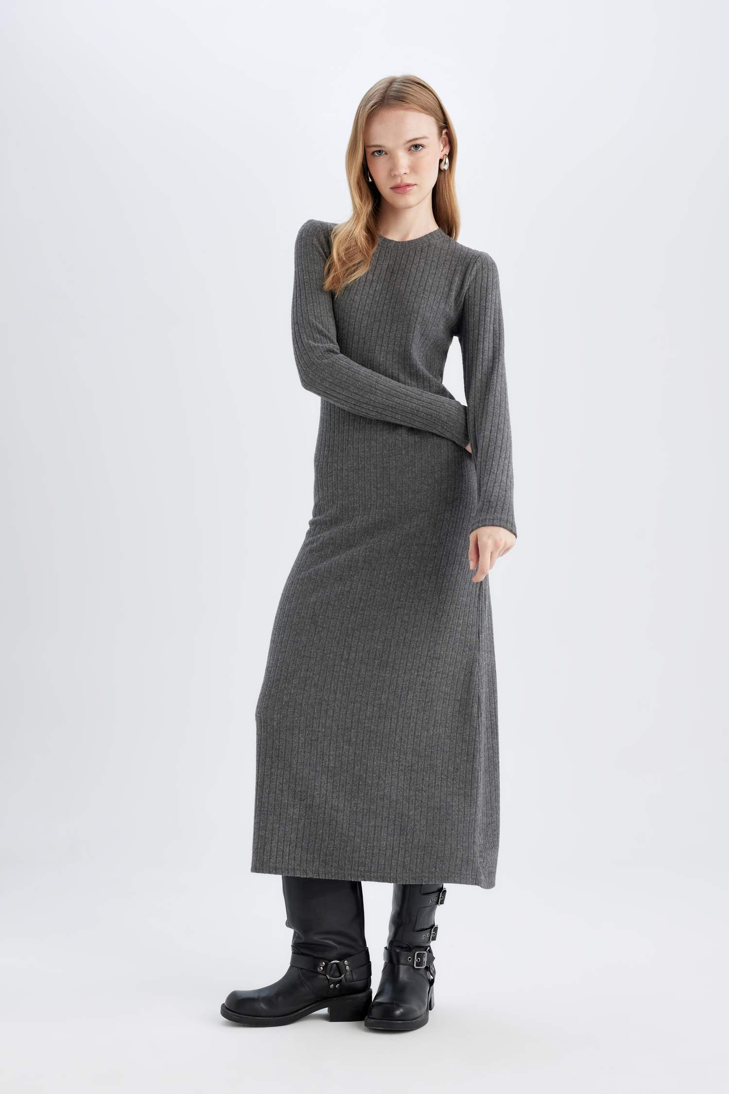 Bodycon Crew Neck Basic Long Sleeve Maxi Dress