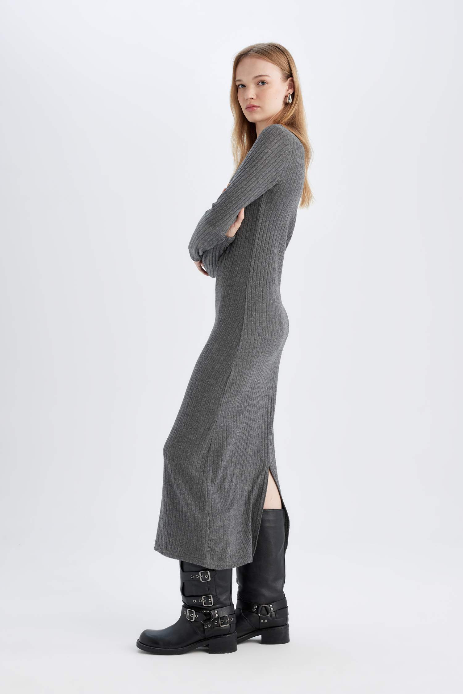 Bodycon Crew Neck Basic Long Sleeve Maxi Dress
