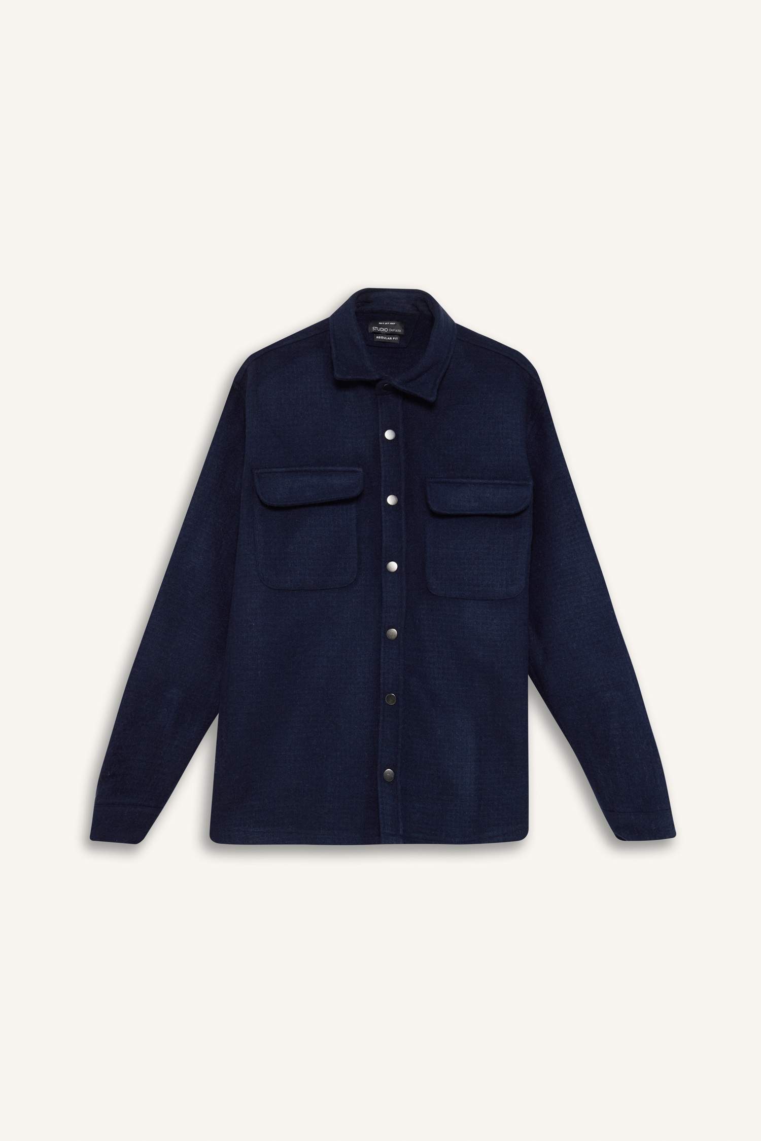 Lacivert Regular Fit Polo Yaka Basic Düz Uzun Kollu Gömlek Ceket