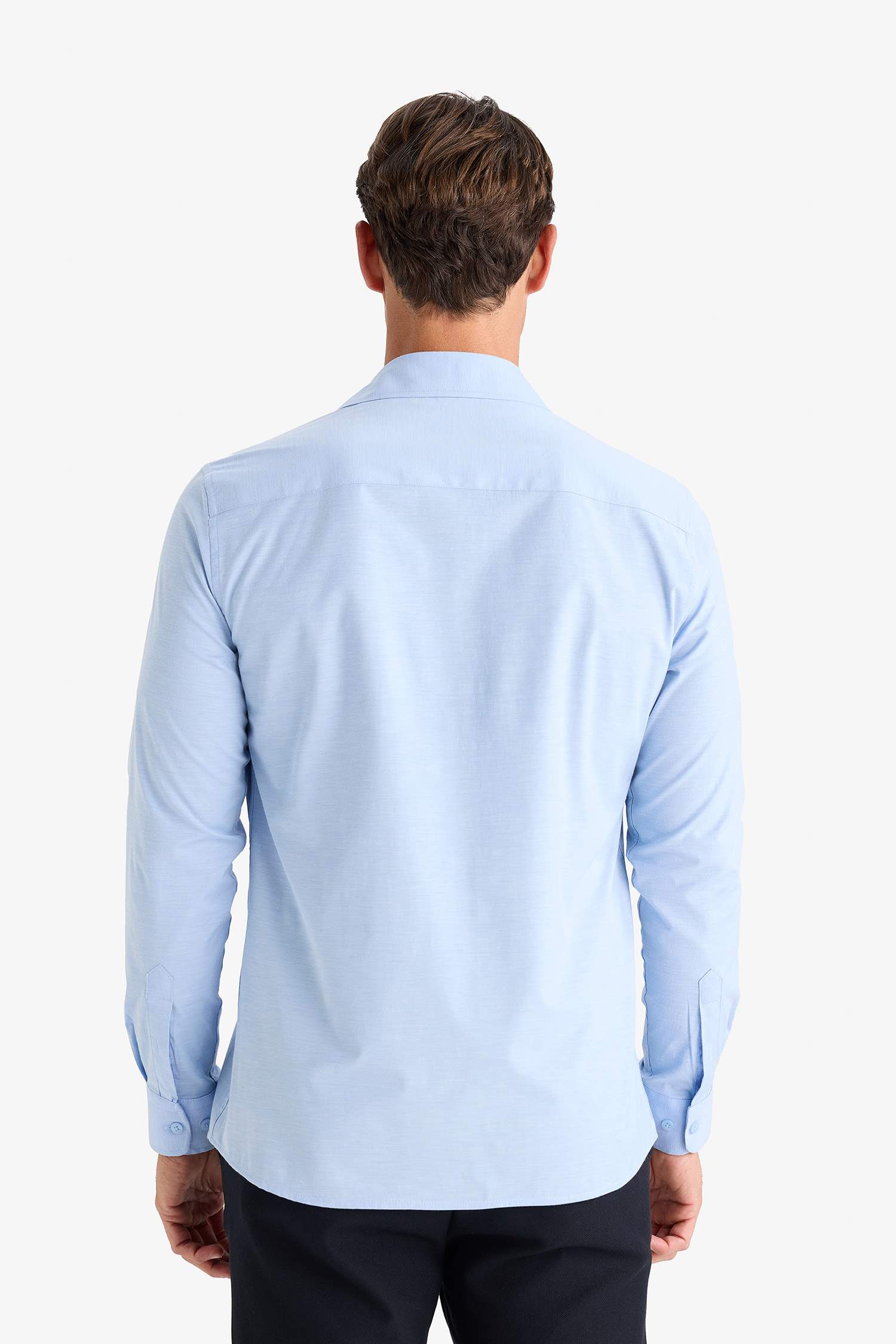 Modern Fit Modern Kesim Poplin  Düz Pamuk Karışımlı Uzun Kollu Gömlek