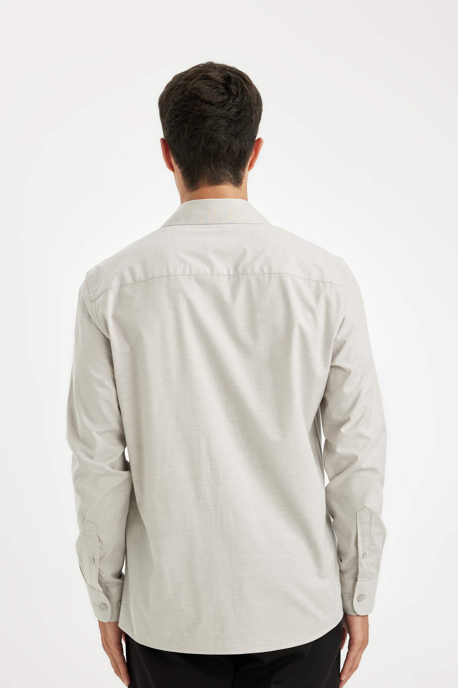 Modern Fit Modern Kesim Poplin Düz Pamuk Karışımlı Uzun Kollu Gömlek