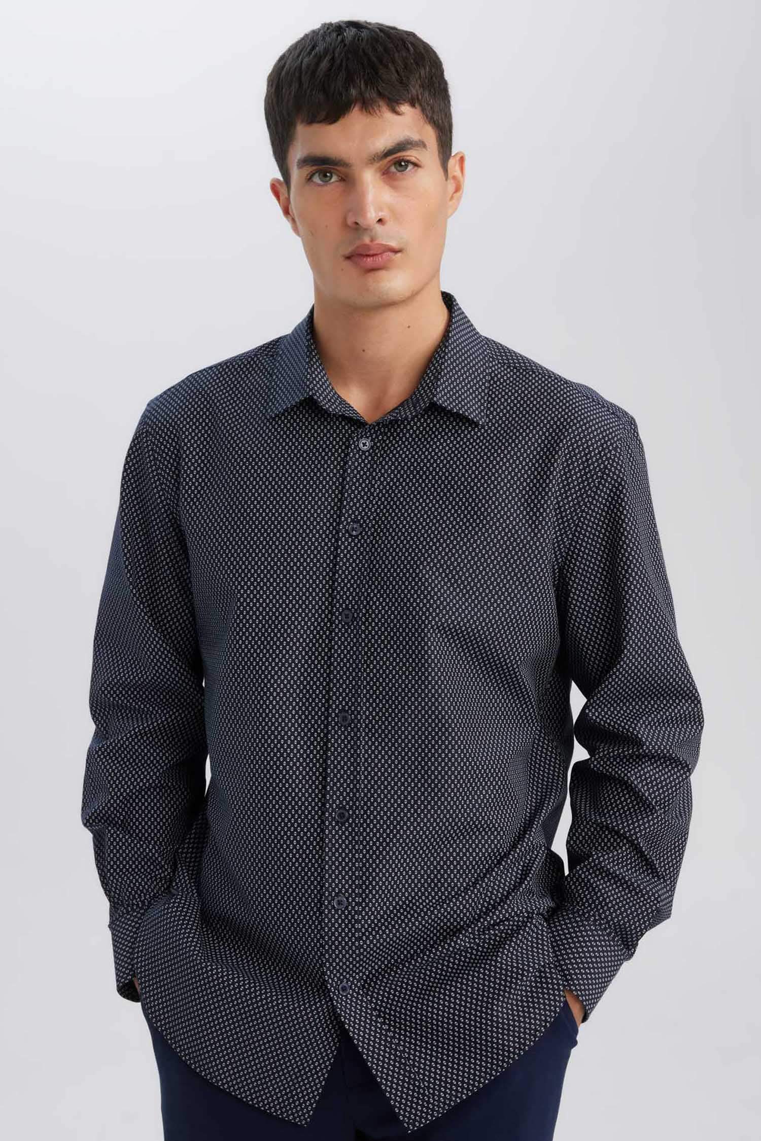 Modern Fit Polo Collar Poplin Long Sleeve Shirt