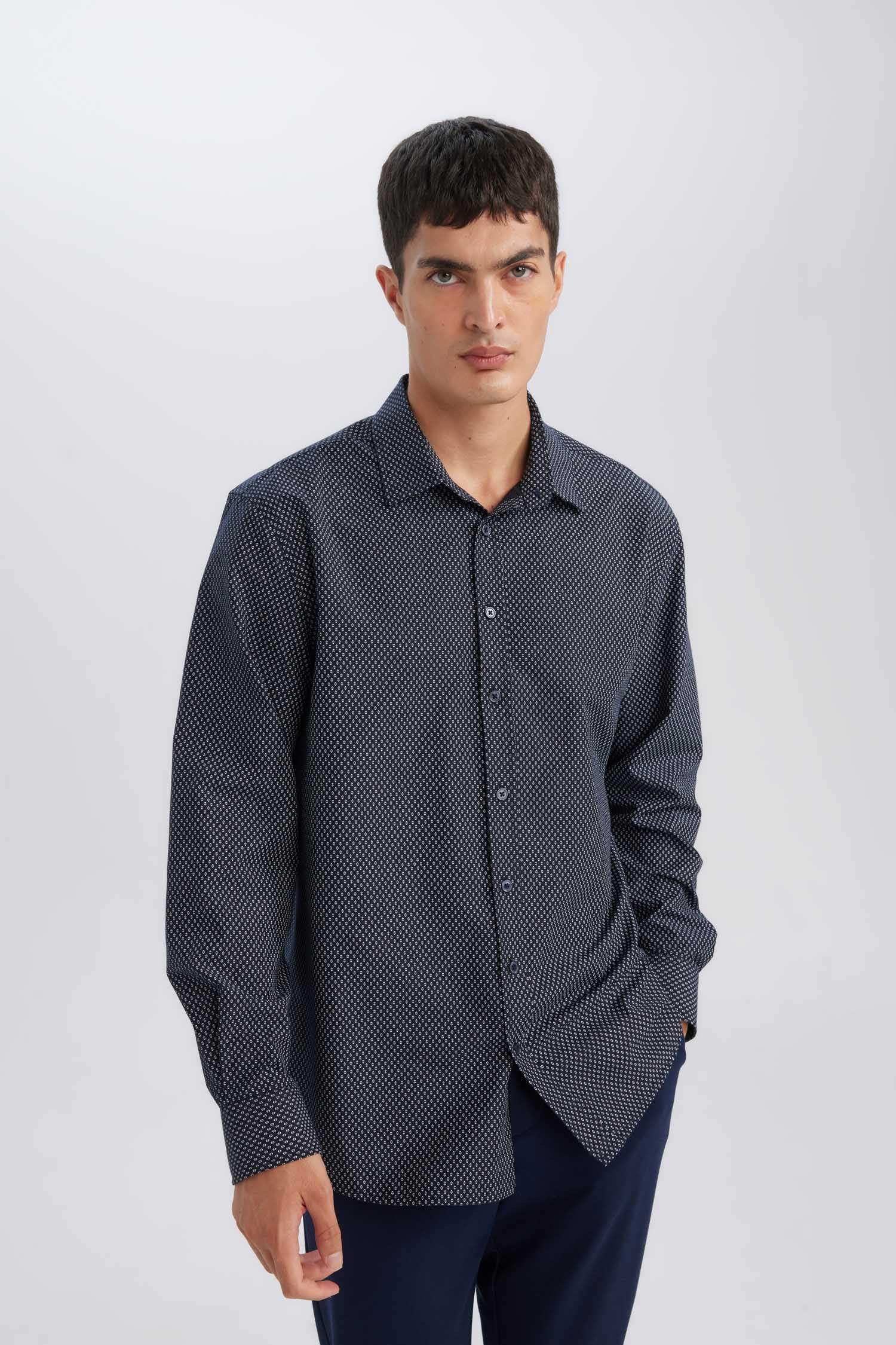Modern Fit Polo Collar Poplin Long Sleeve Shirt